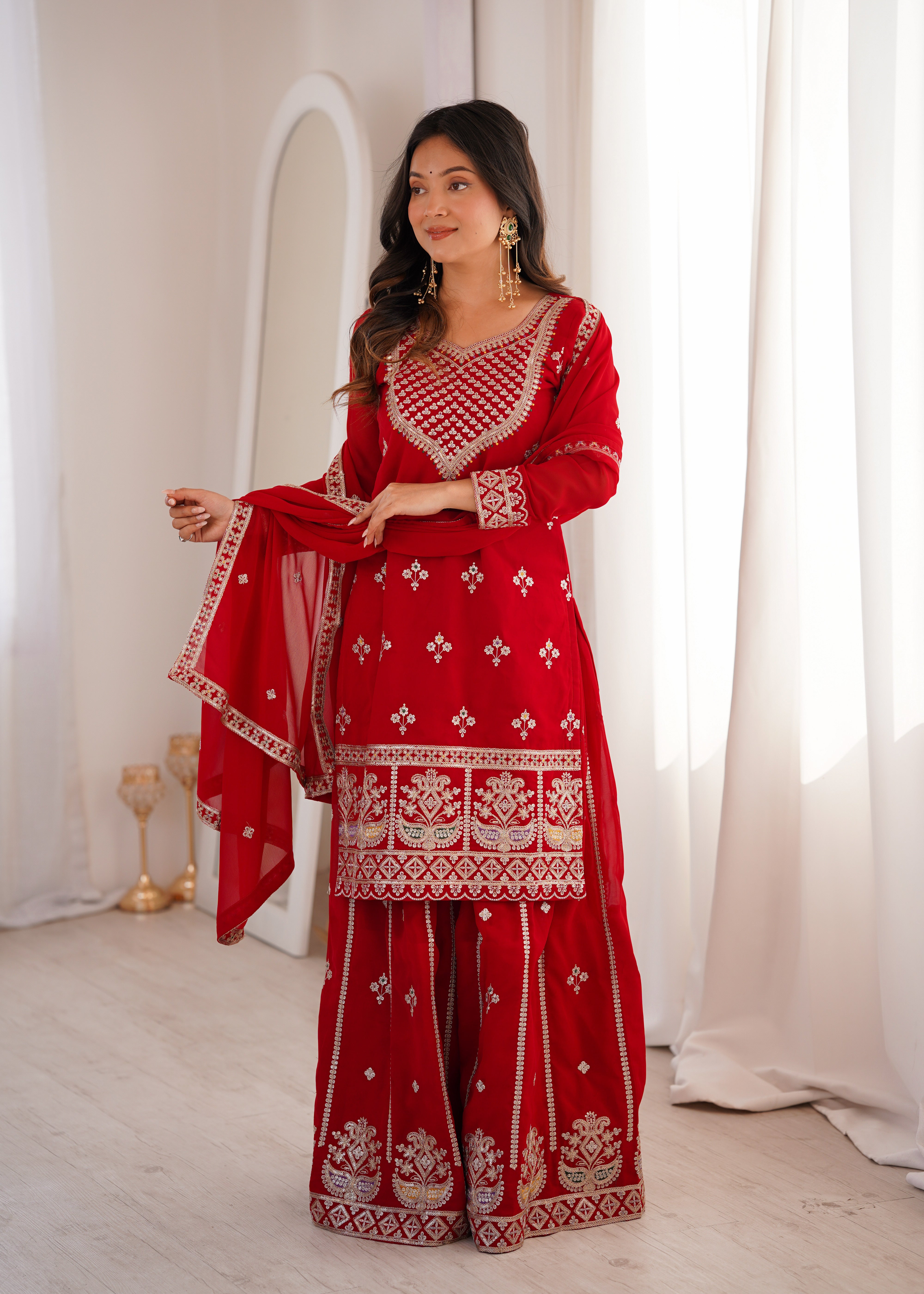 Pure Fox Georgette Embroidered Sharara Set with Dupatta for Women | Nardev Fashion