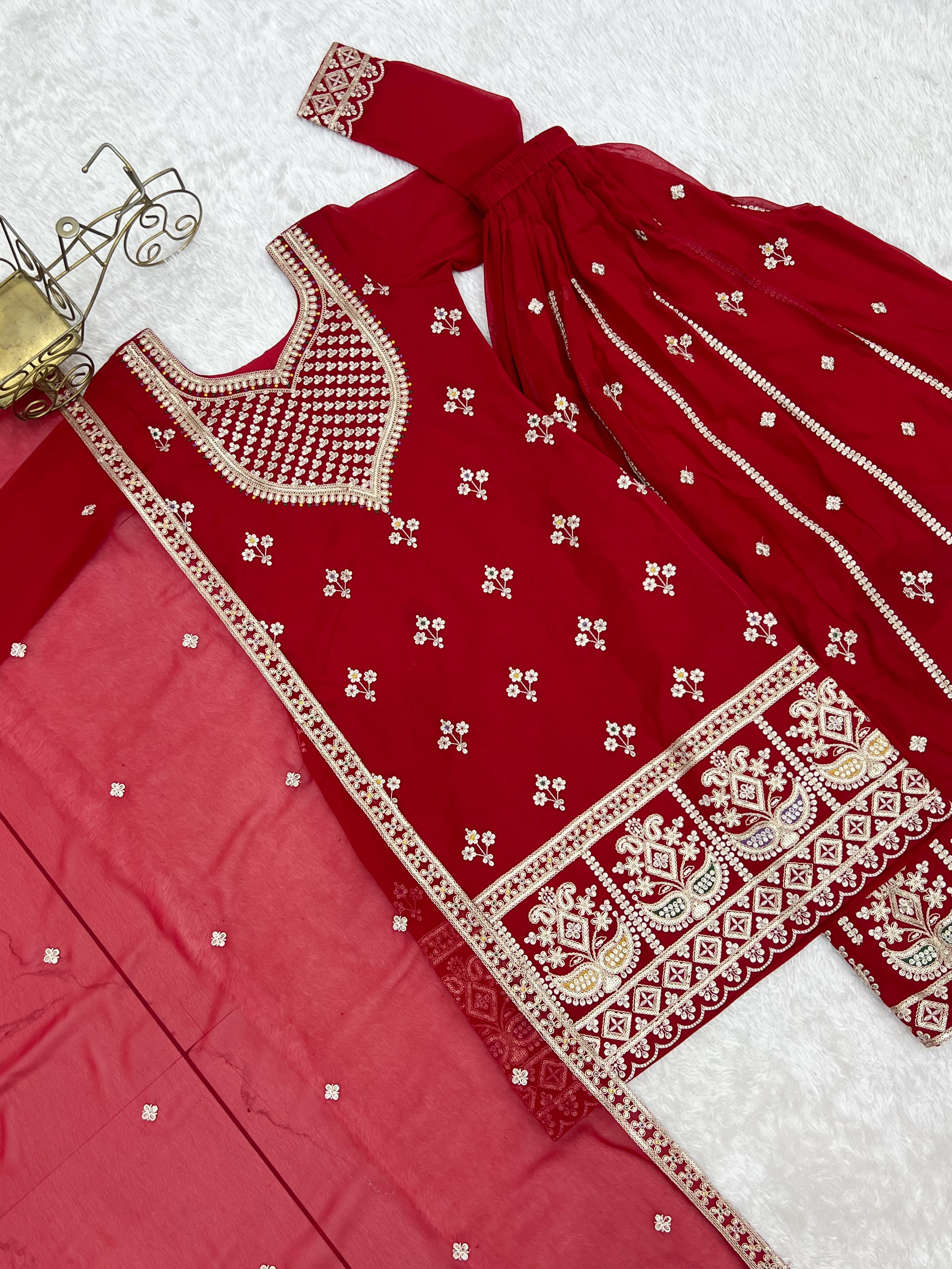 Pure Fox Georgette Embroidered Sharara Set with Dupatta for Women | Nardev Fashion