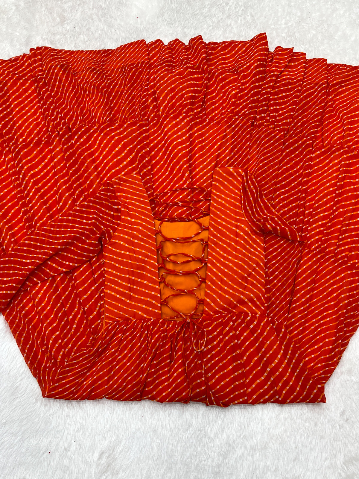 Orange Laheriya Print 7 Meter Flair Anarkali Gown