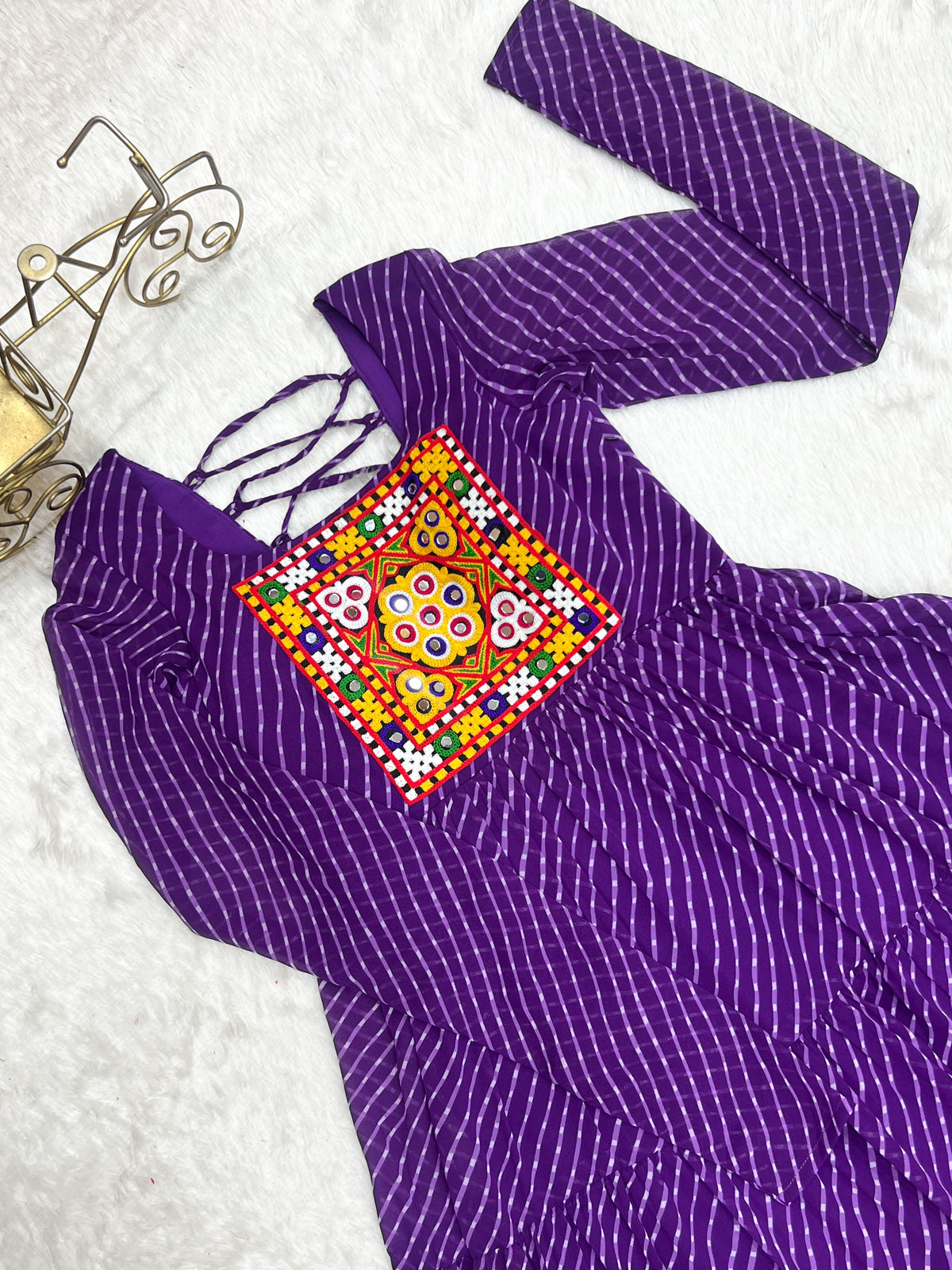 Purple Laheriya Print 7 Meter Flair Anarkali Gown
