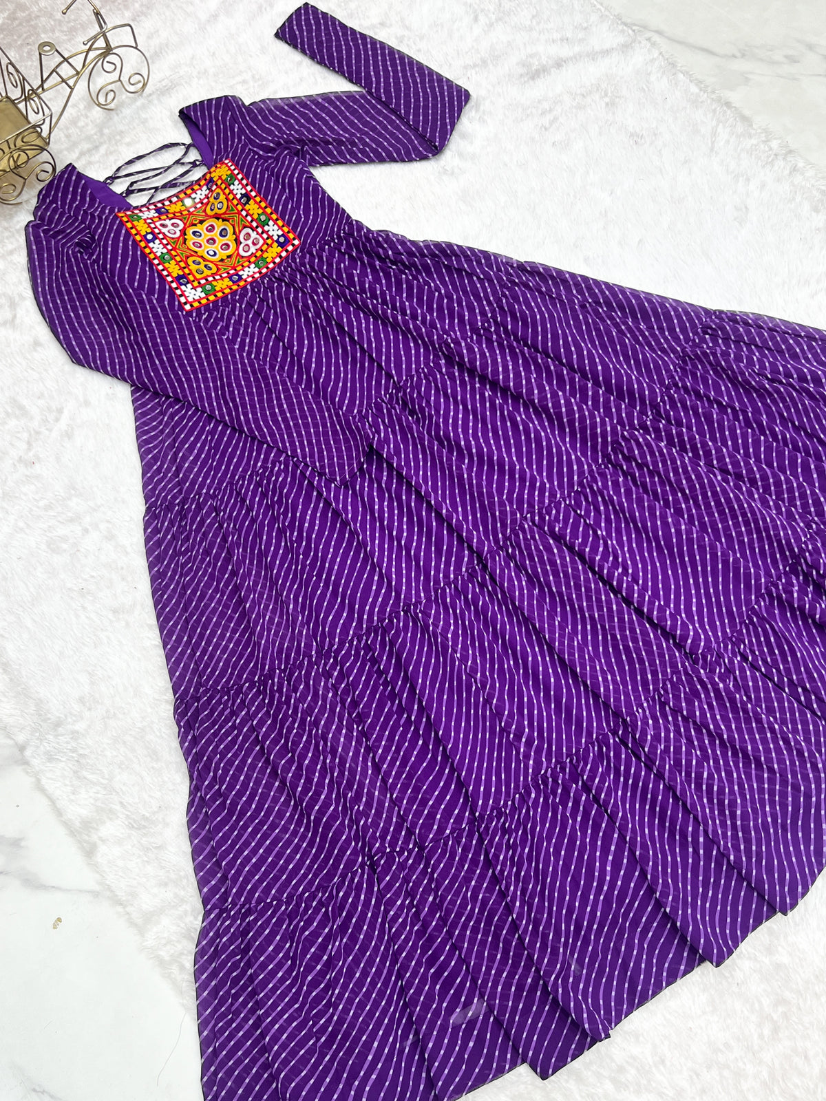 Purple Laheriya Print 7 Meter Flair Anarkali Gown