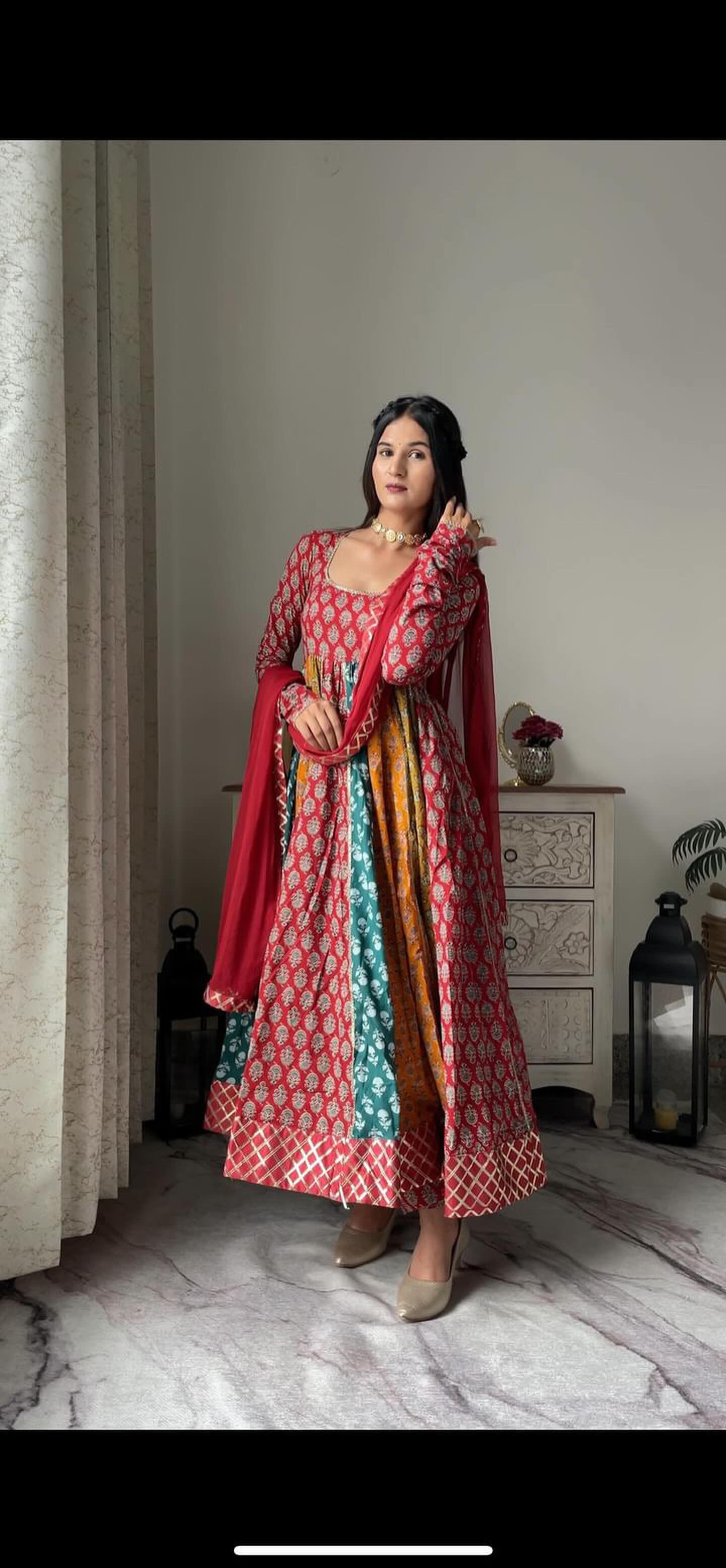 Raavan Multicolor Printed Cotton Flaired Anarkali Set