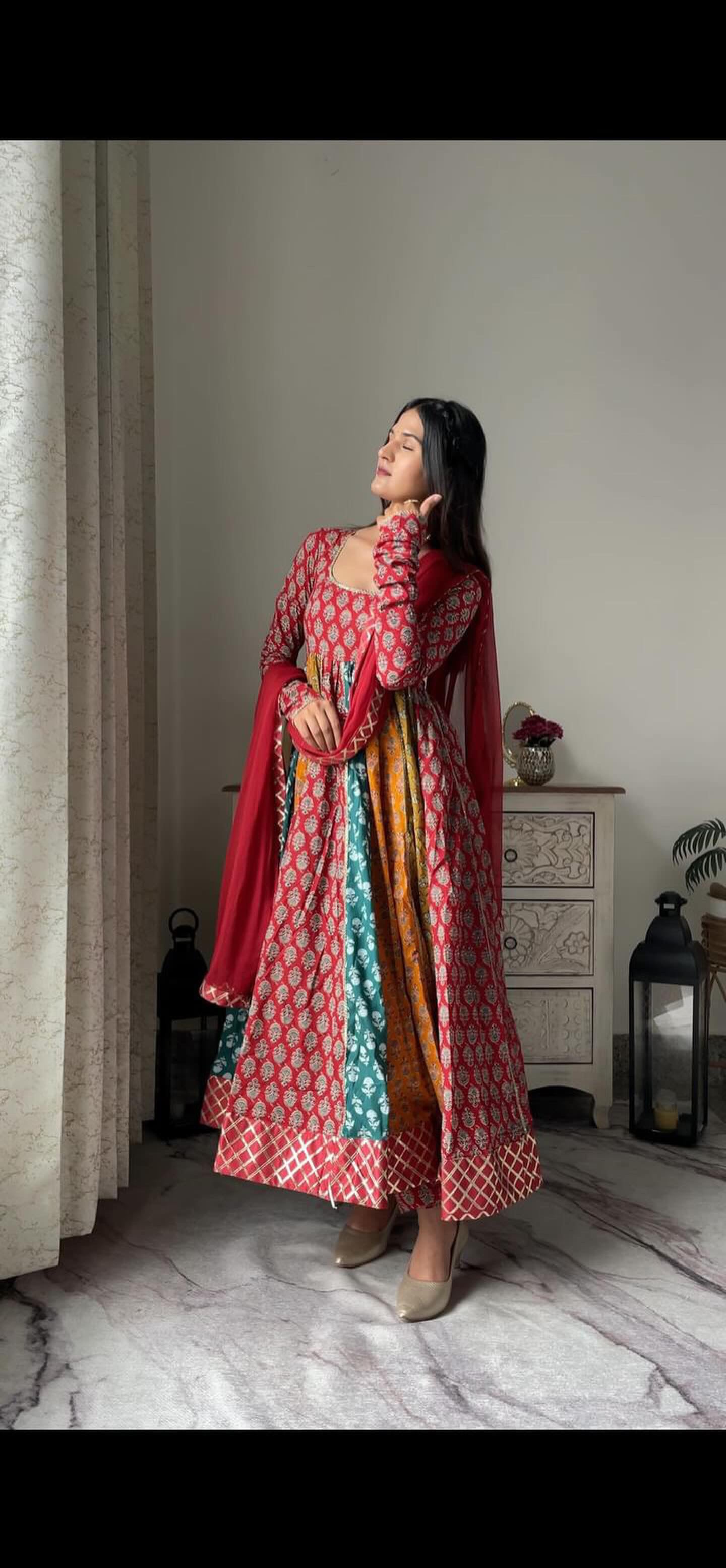 Raavan Multicolor Printed Cotton Flaired Anarkali Set