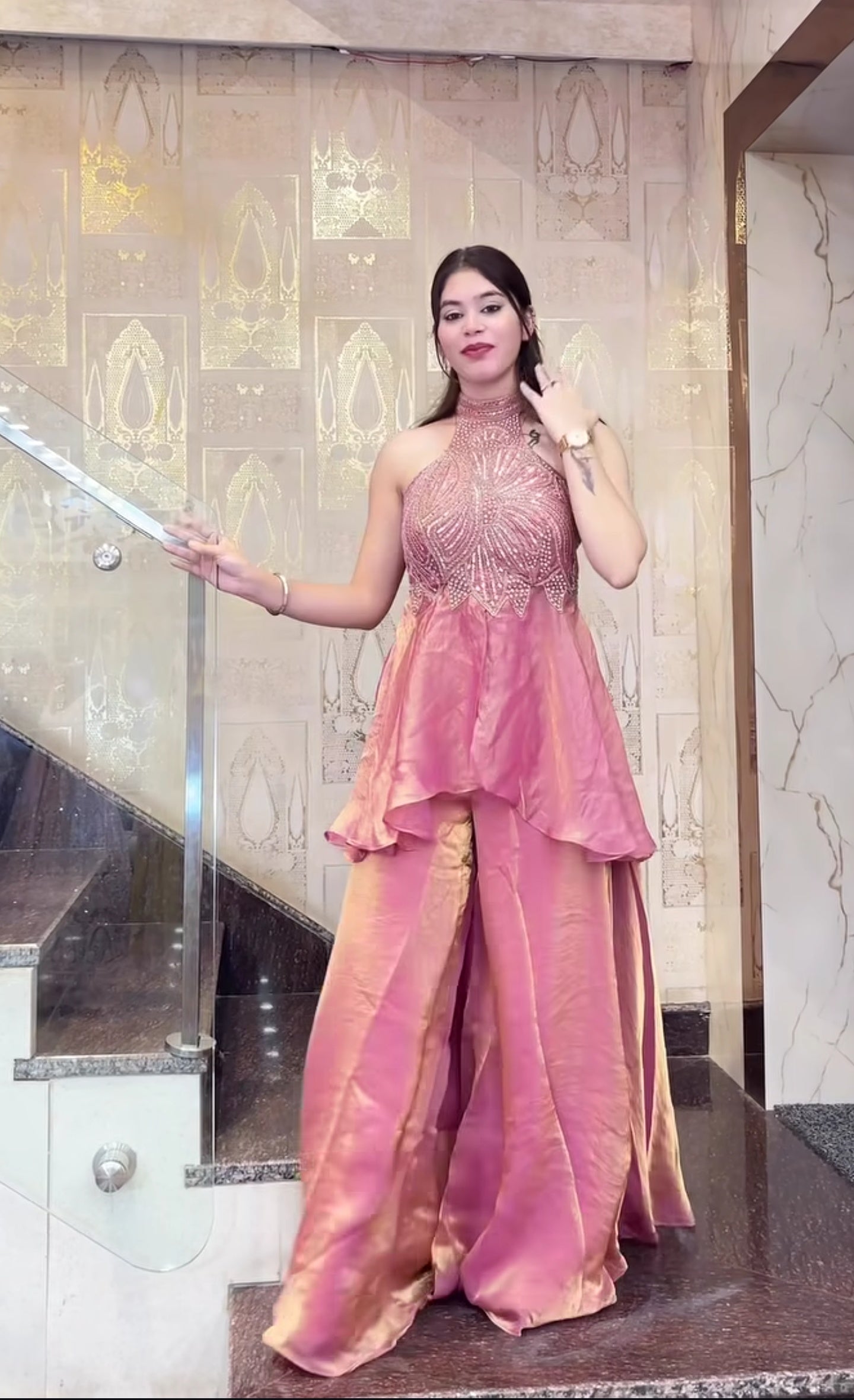 Pink Designer Full Neck Handwork Sharara Set for Women S to XXL – Premium Fendy Silk Party Wear