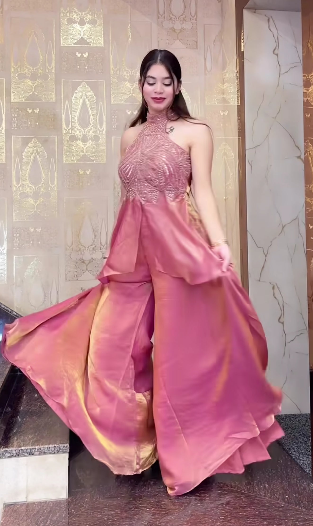 Pink Designer Full Neck Handwork Sharara Set for Women S to XXL – Premium Fendy Silk Party Wear