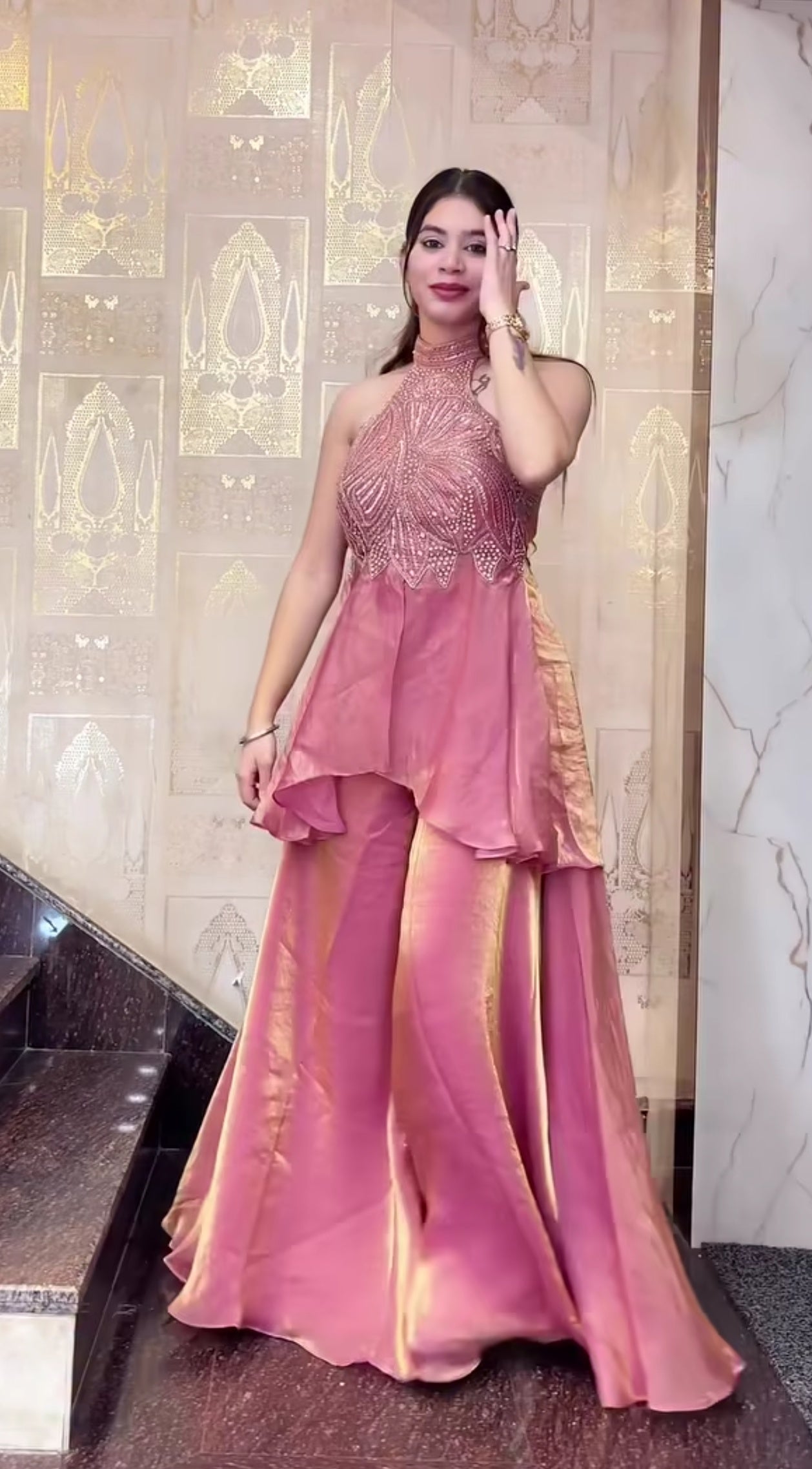 Pink Designer Full Neck Handwork Sharara Set for Women S to XXL – Premium Fendy Silk Party Wear