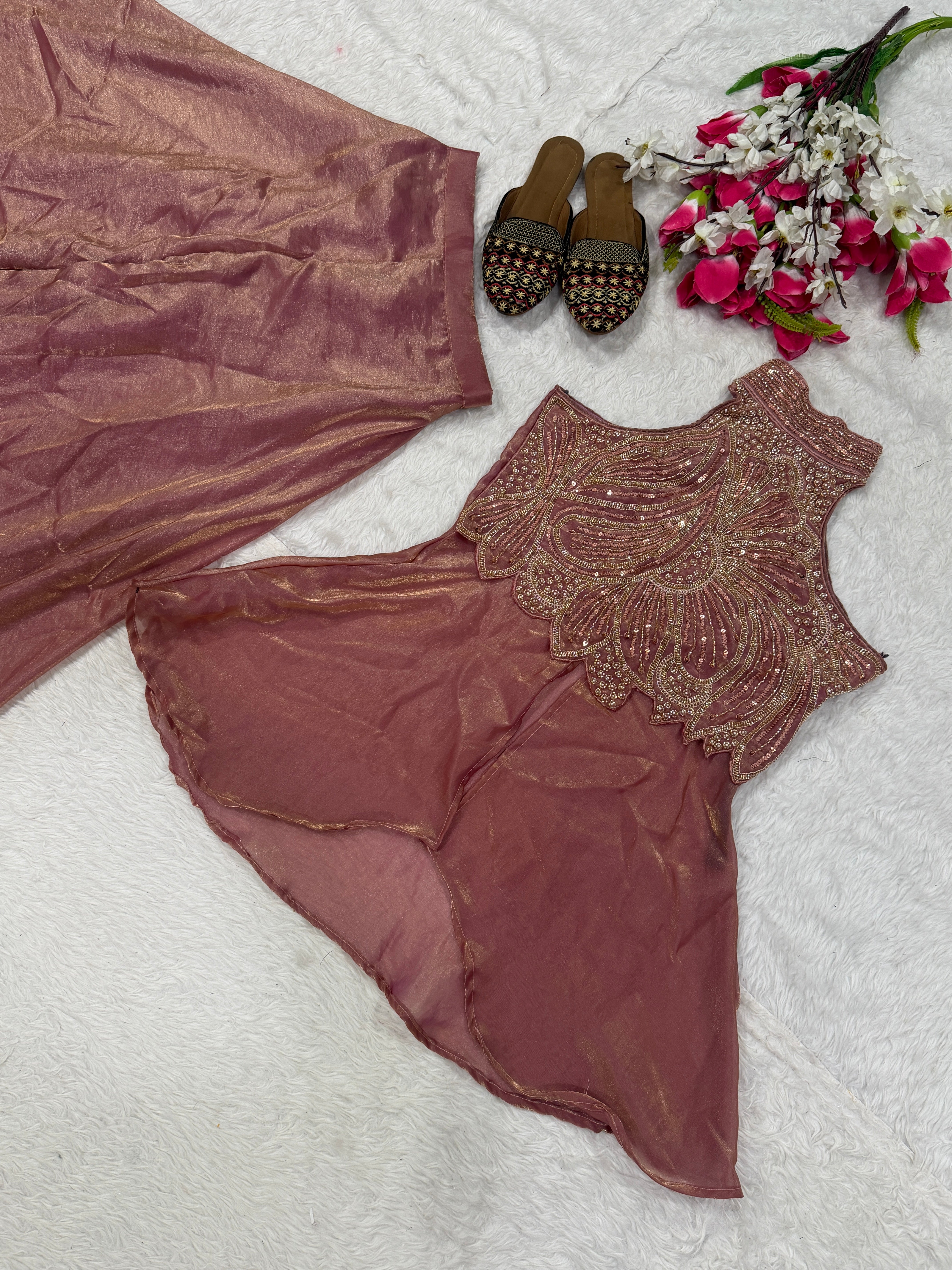 Pink Designer Full Neck Handwork Sharara Set for Women S to XXL – Premium Fendy Silk Party Wear