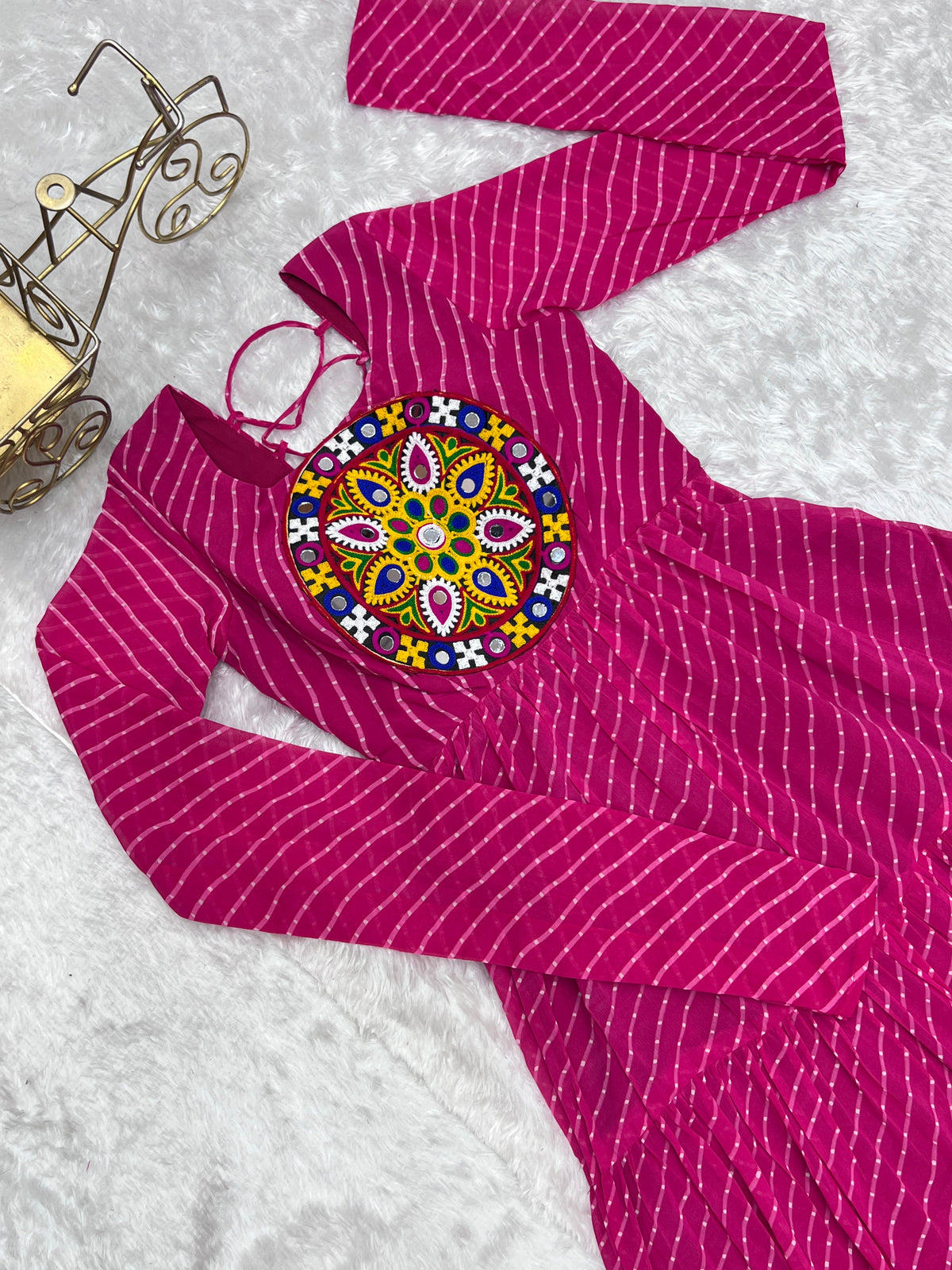Magenta Pink Laheriya 7 Meter Flair Anarkali Gown | Gamthi Work