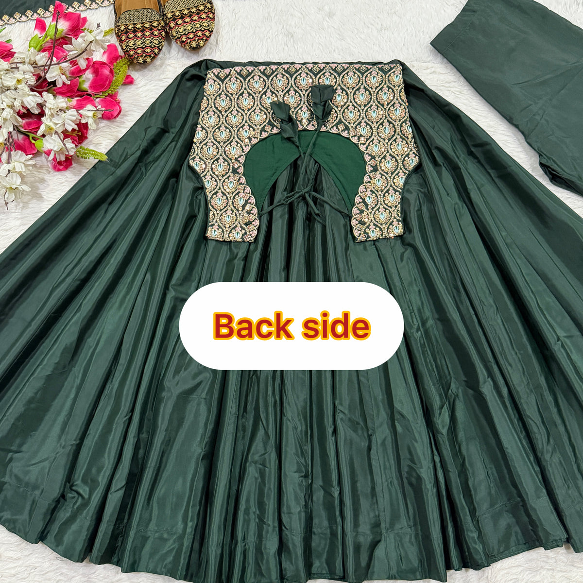 Bottle Green Embroidered Anarkali Gown Set with Dupatta