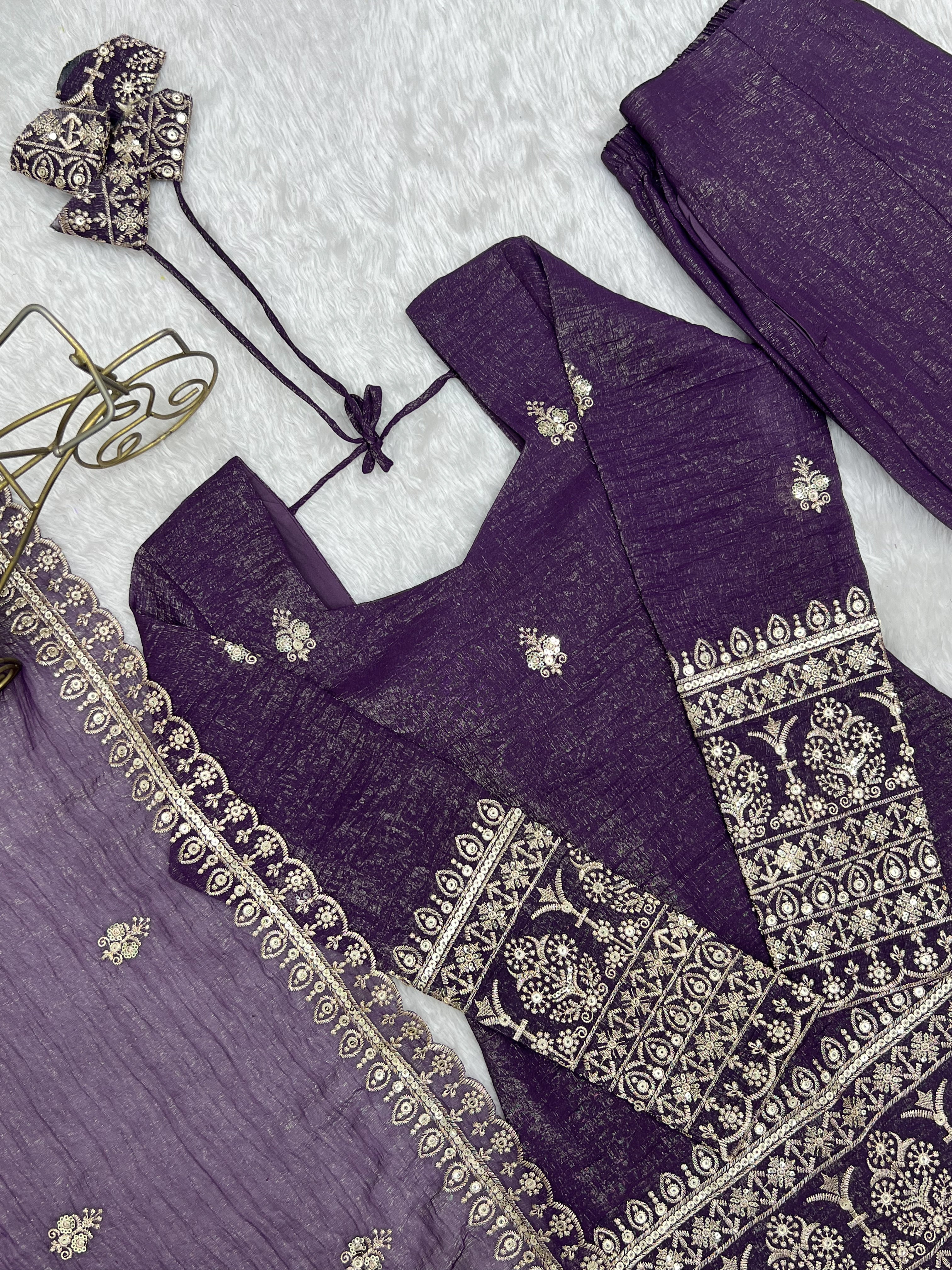 Women’s Crunchy Silk Kurta Set with Bell Bottom Pant & Dupatta | Party & Celebration Wear