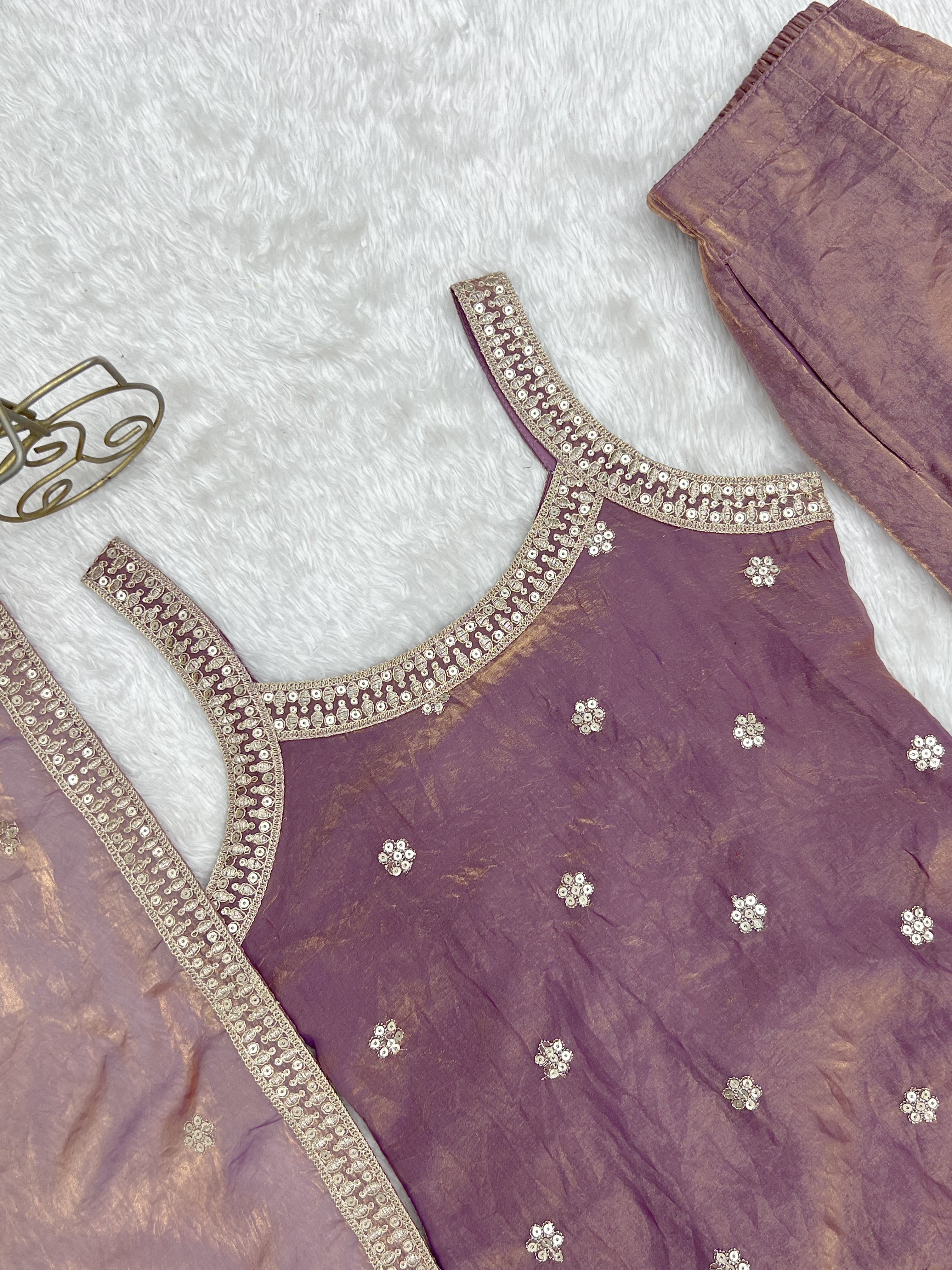 Women’s Dusty Pink Frendy Silk Embroidered Kurta Set with Dupatta & Bell Bottom Pant | Nardev Fashion