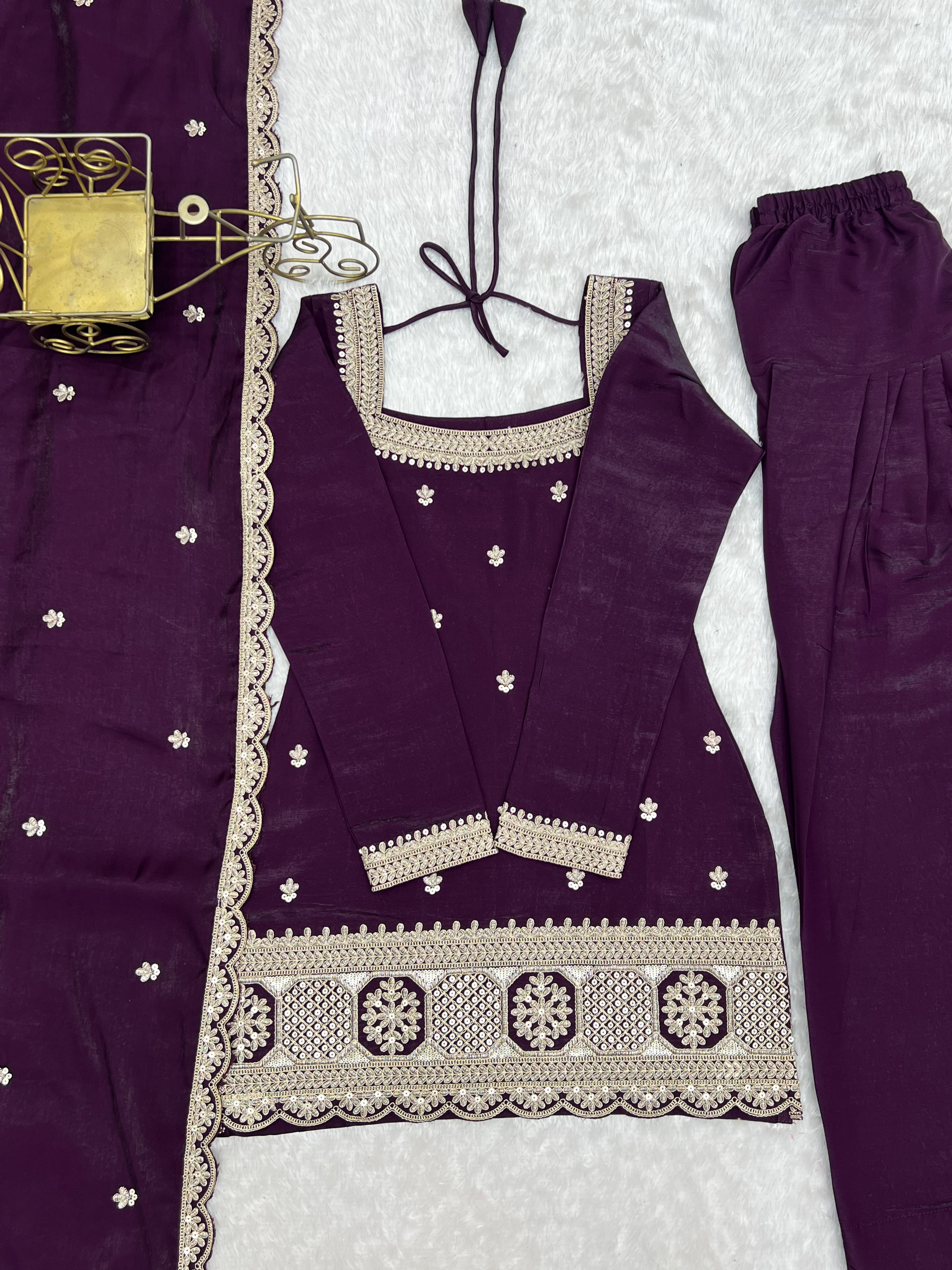 Royal Plum Designer Glass Roman Silk Kurta Set with Farshi Shalwar & Dupatta | NARDEV FASHION | ✨ Wedding Functions ✨ Festive Celebrations ✨ Mehendi & Sangeet ✨ Family Gatherings ✨ Traditional Occasions ✨ Party Wear