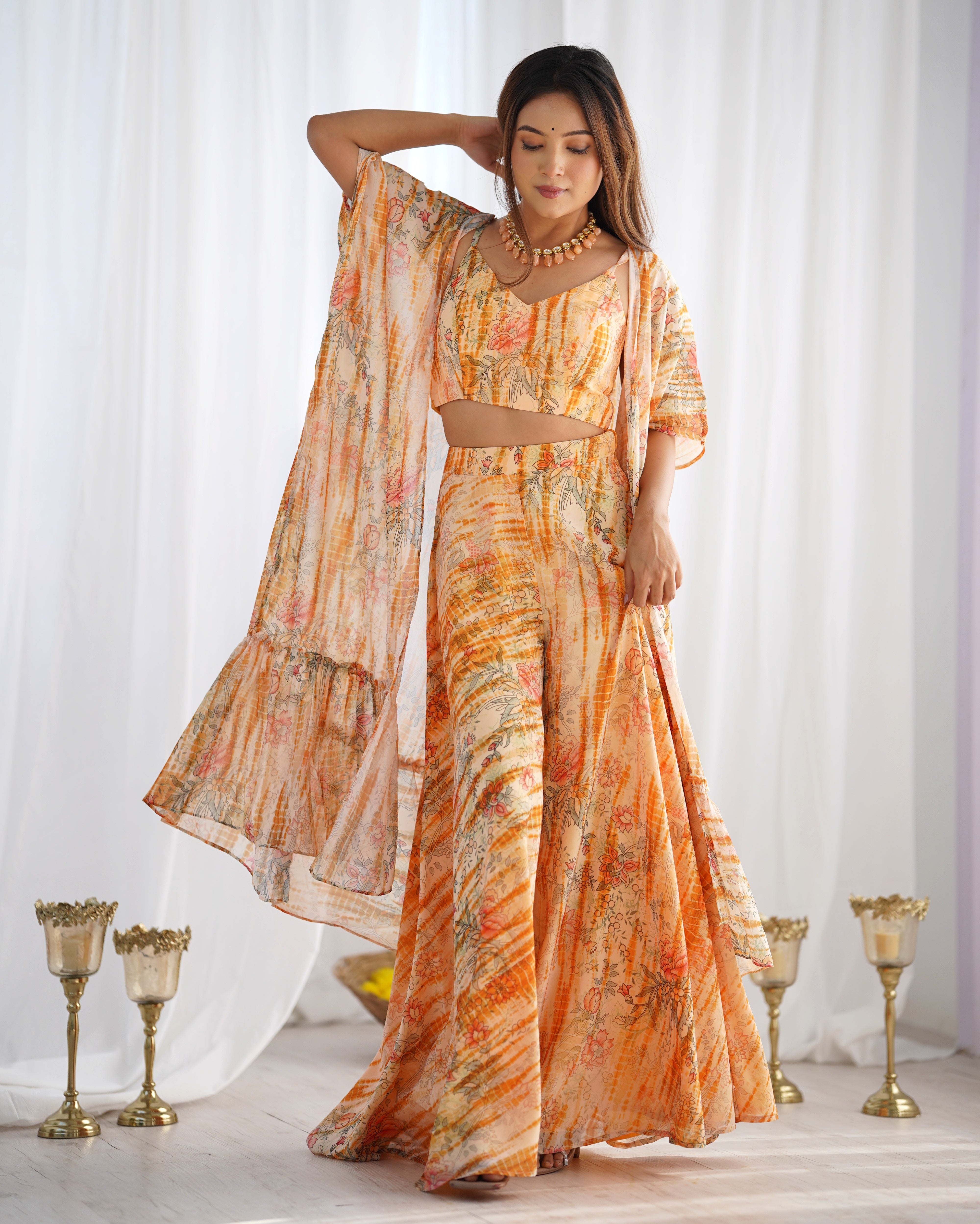 Indo-Western Shrug Palazzo Set for Weddings | Ready to Wear | Nardev Fashion