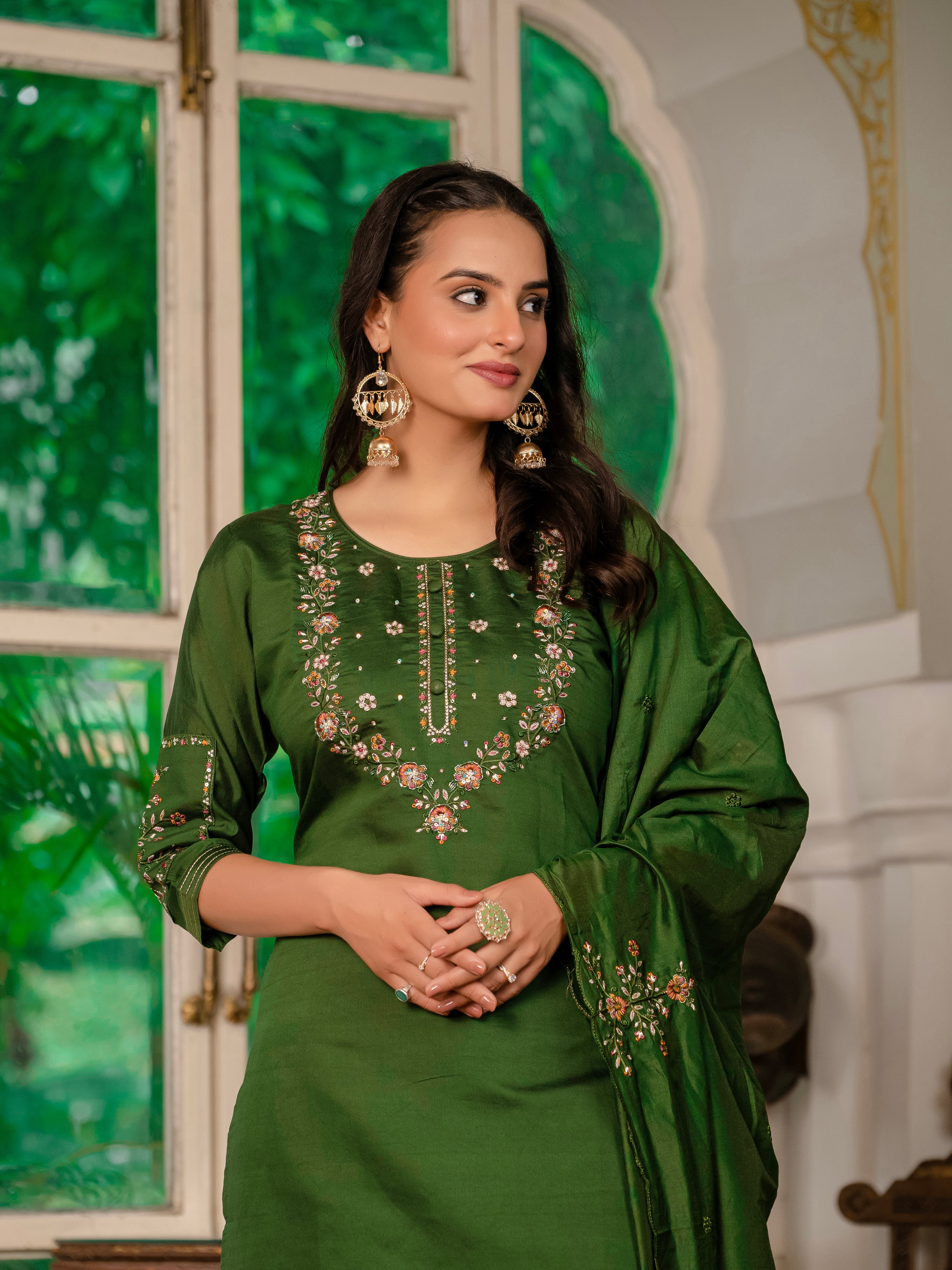 Jaipuri Green Straight Kurti Set Nardev Fashion