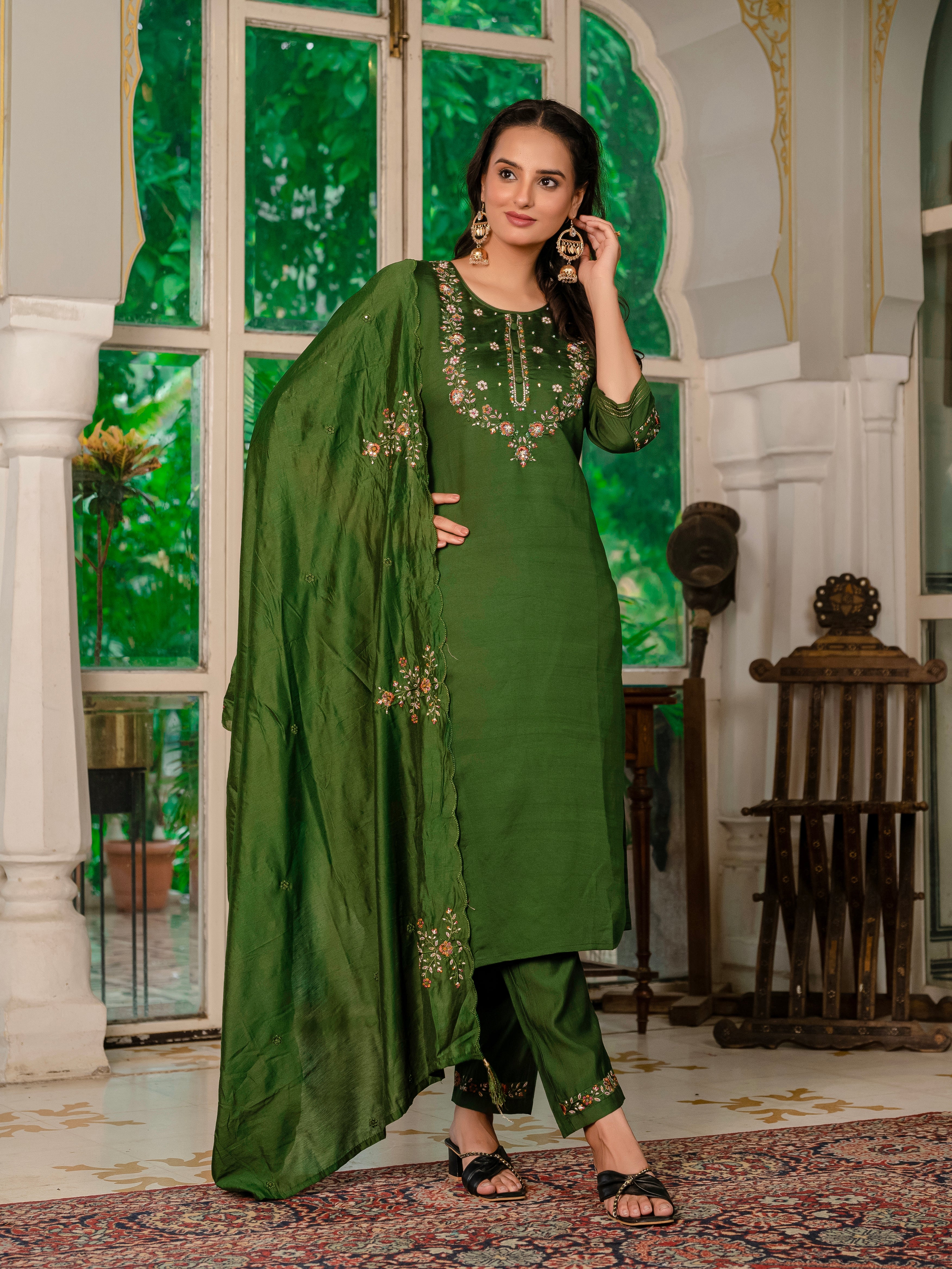 Jaipuri Green Straight Kurti Set Nardev Fashion