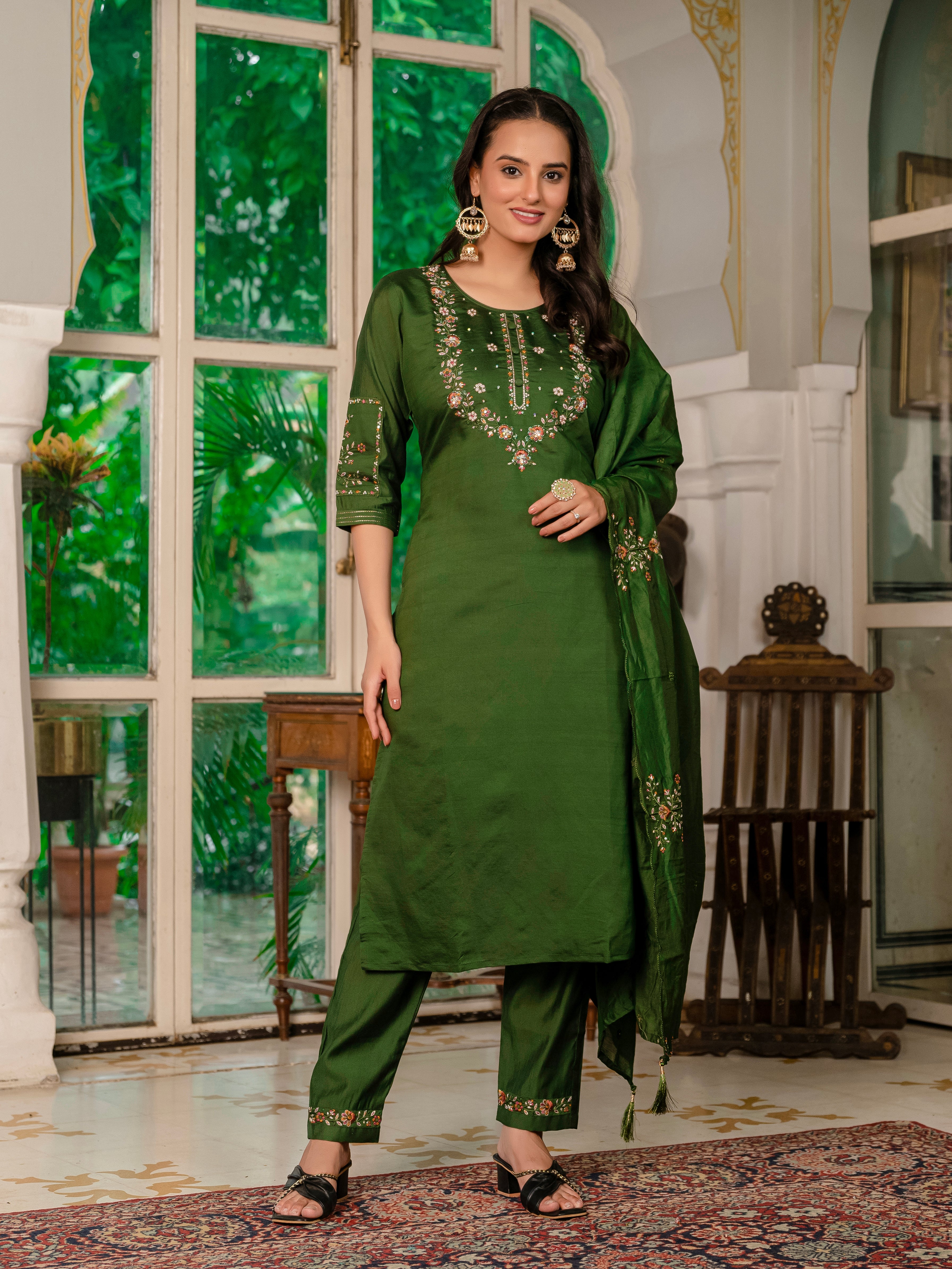 Jaipuri Green Straight Kurti Set Nardev Fashion