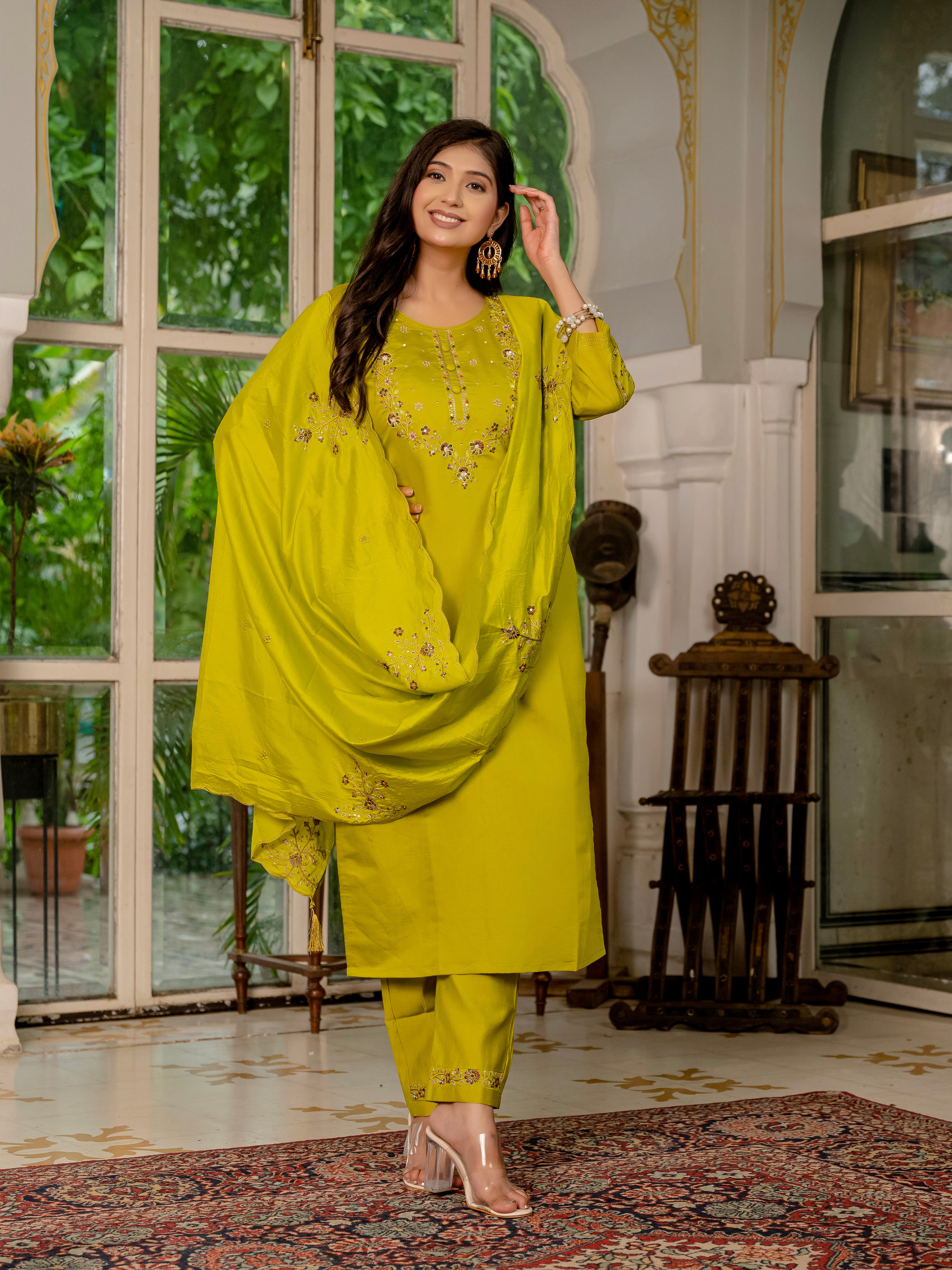 Jaipuri Yellow Straight Kurti Set | Nardev Fashion