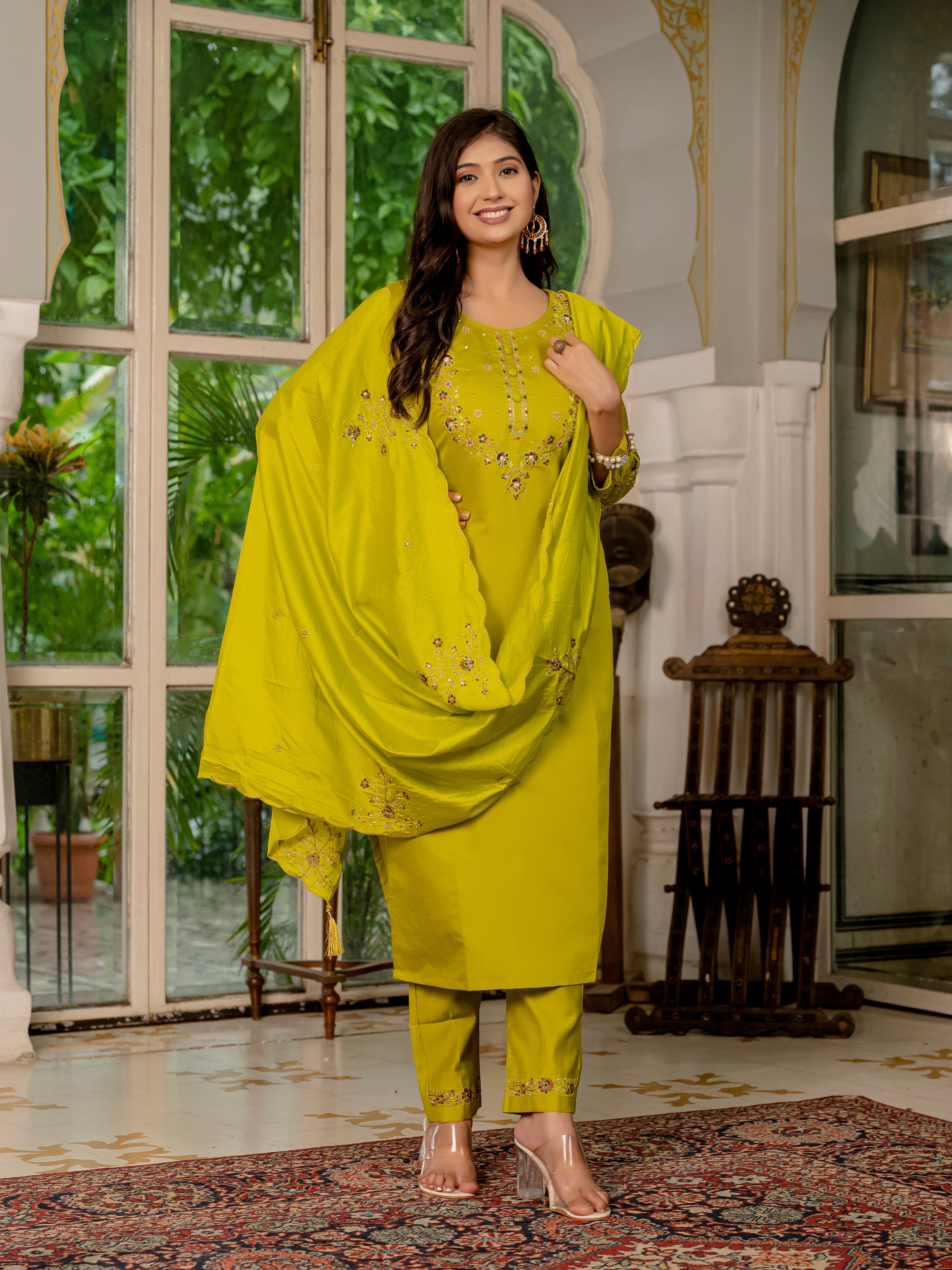 Jaipuri Yellow Straight Kurti Set | Nardev Fashion