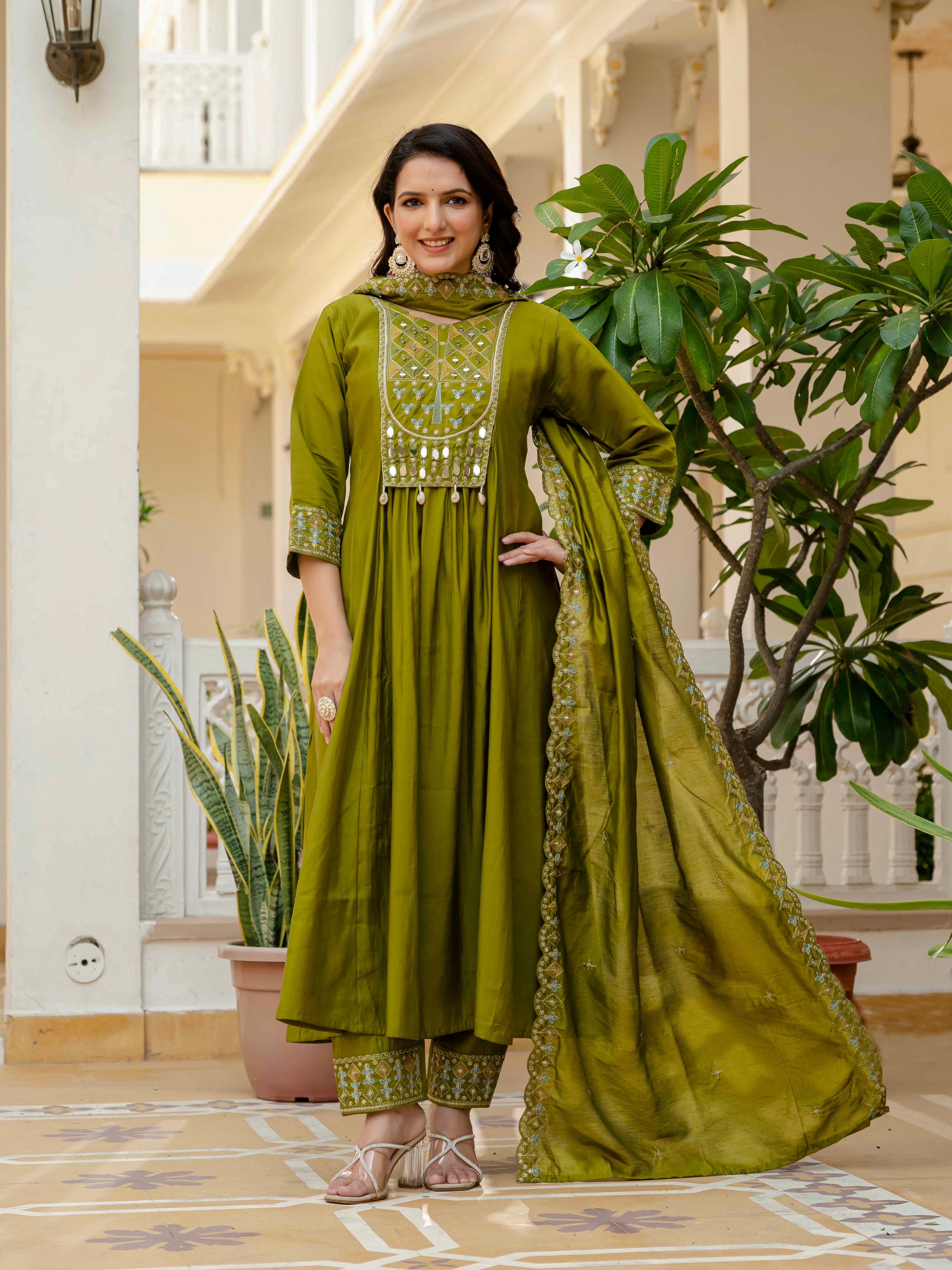 Jaypur Patywear Green Anarkali Kurti Set | Nardev Fashion