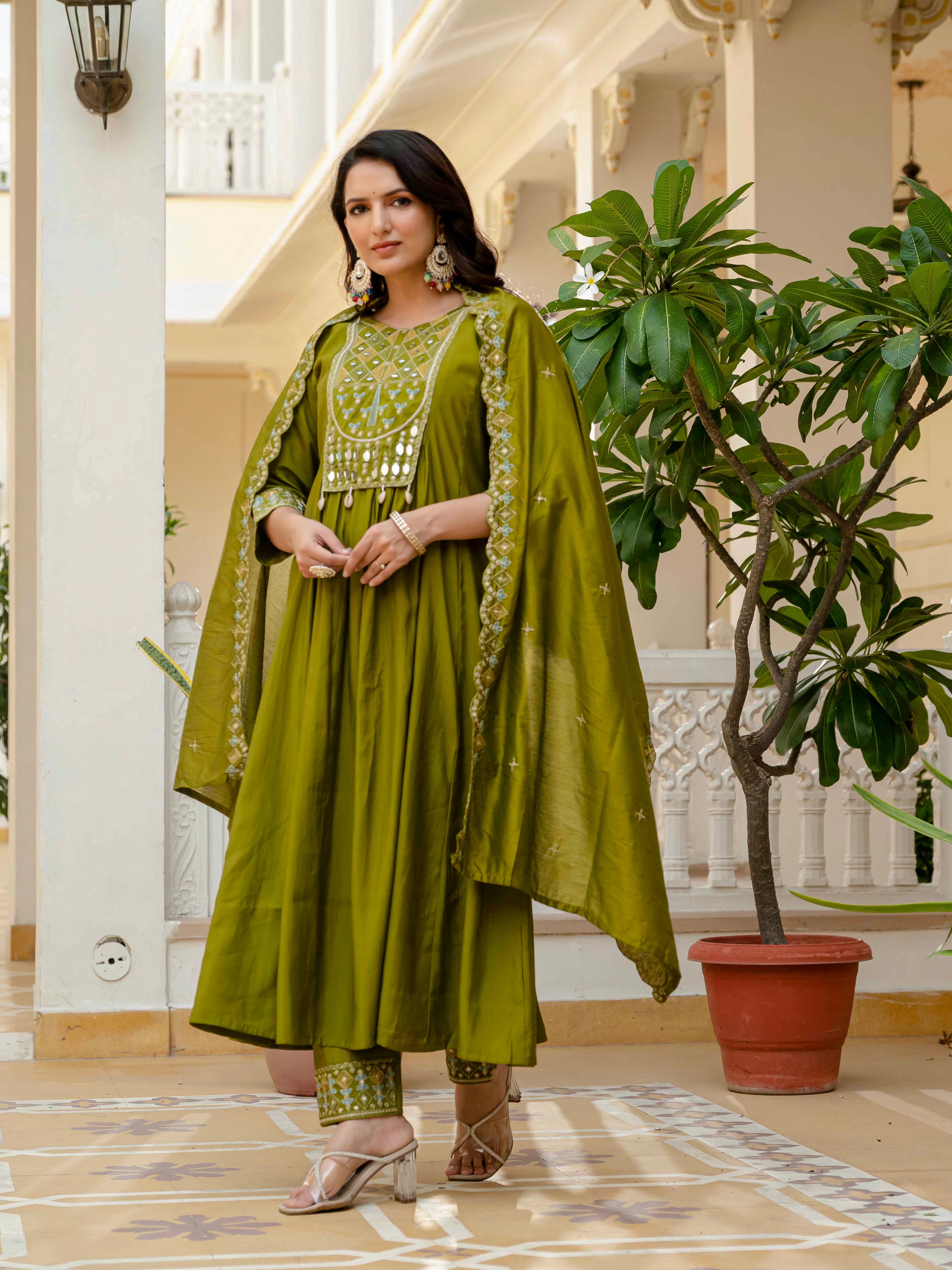 Jaypur Patywear Green Anarkali Kurti Set | Nardev Fashion