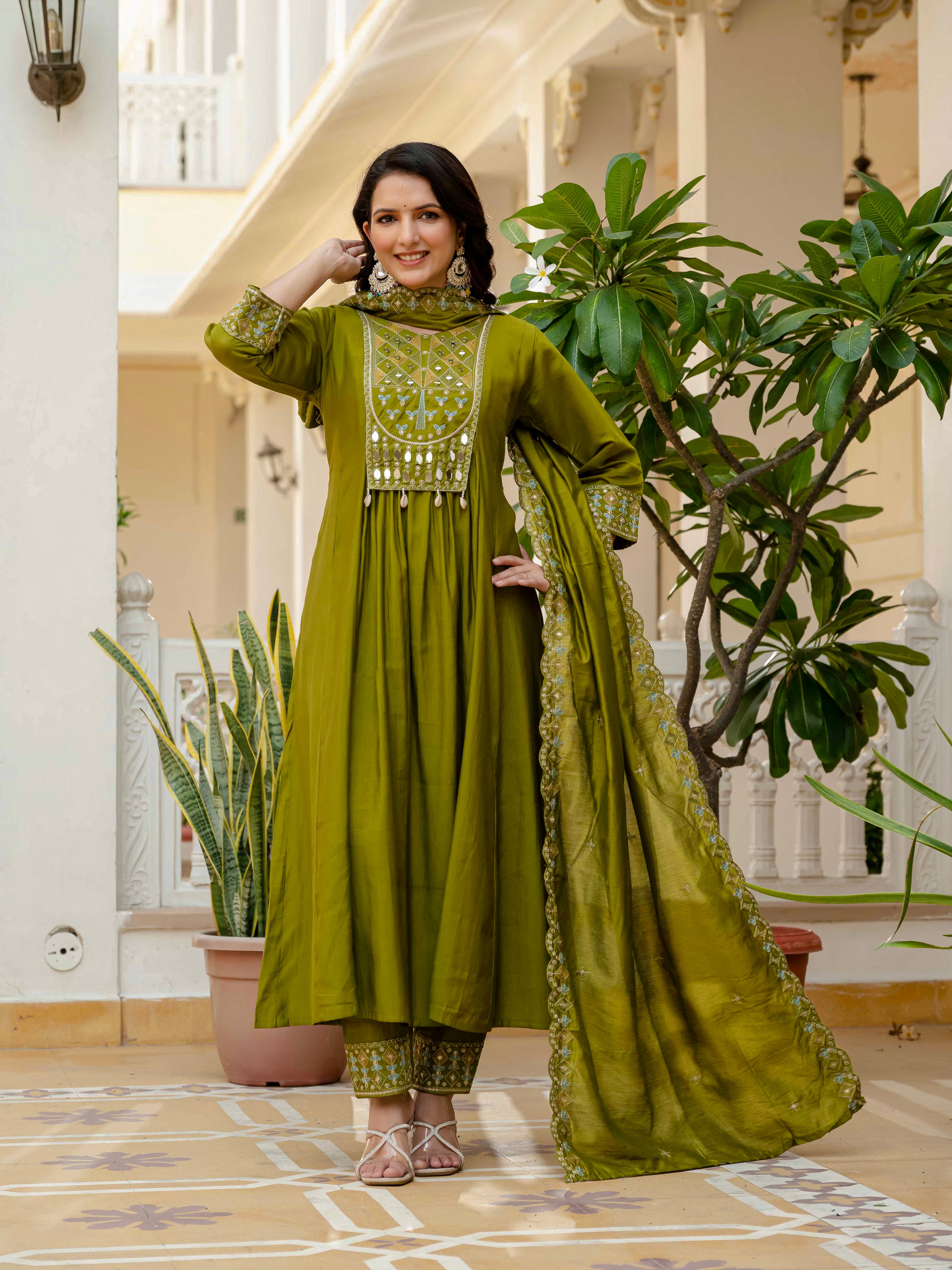 Jaypur Patywear Green Anarkali Kurti Set | Nardev Fashion