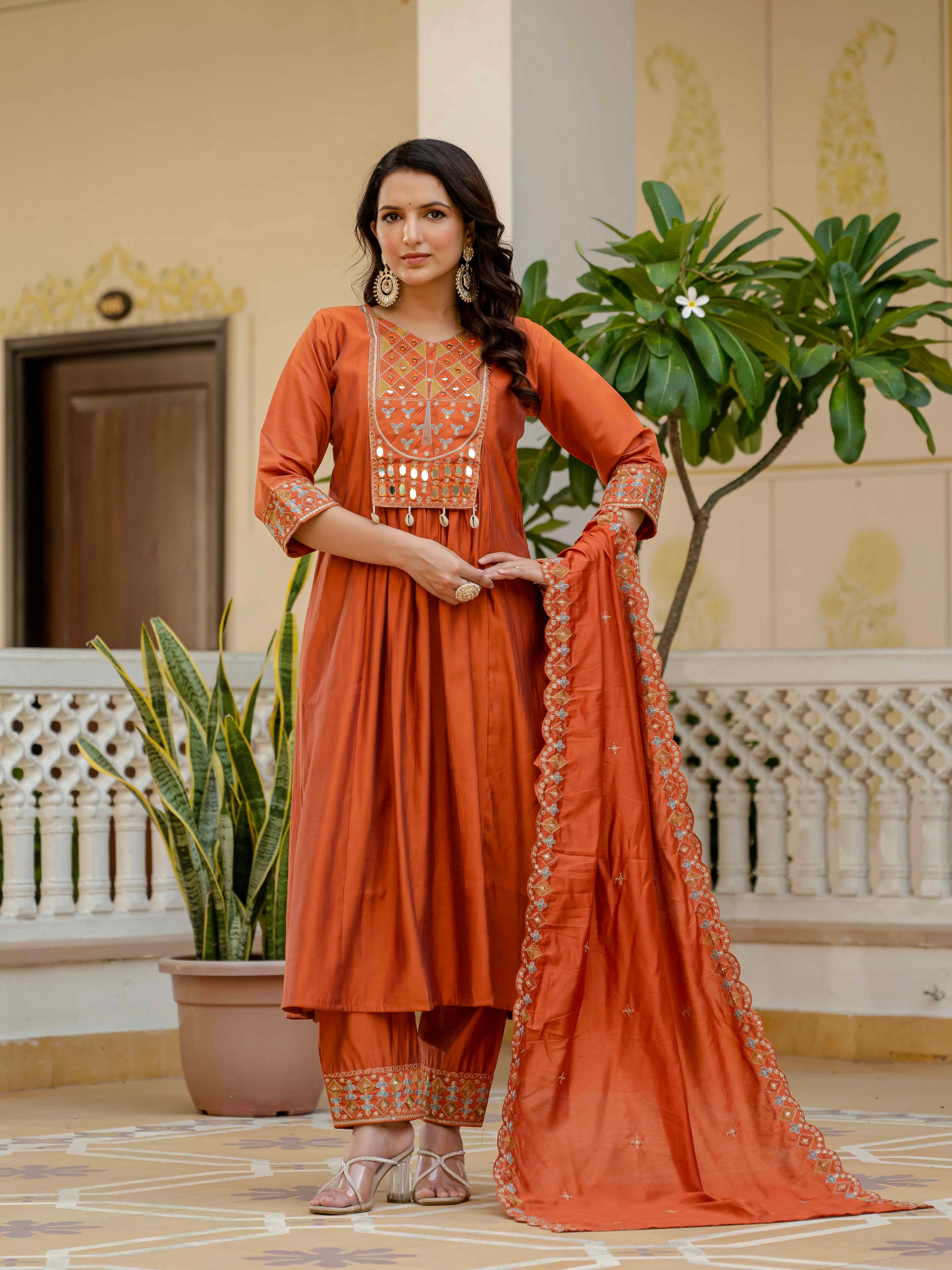 Jaypur Patywear Rust Orange Anarkali Kurti Set | Nardev Fashion