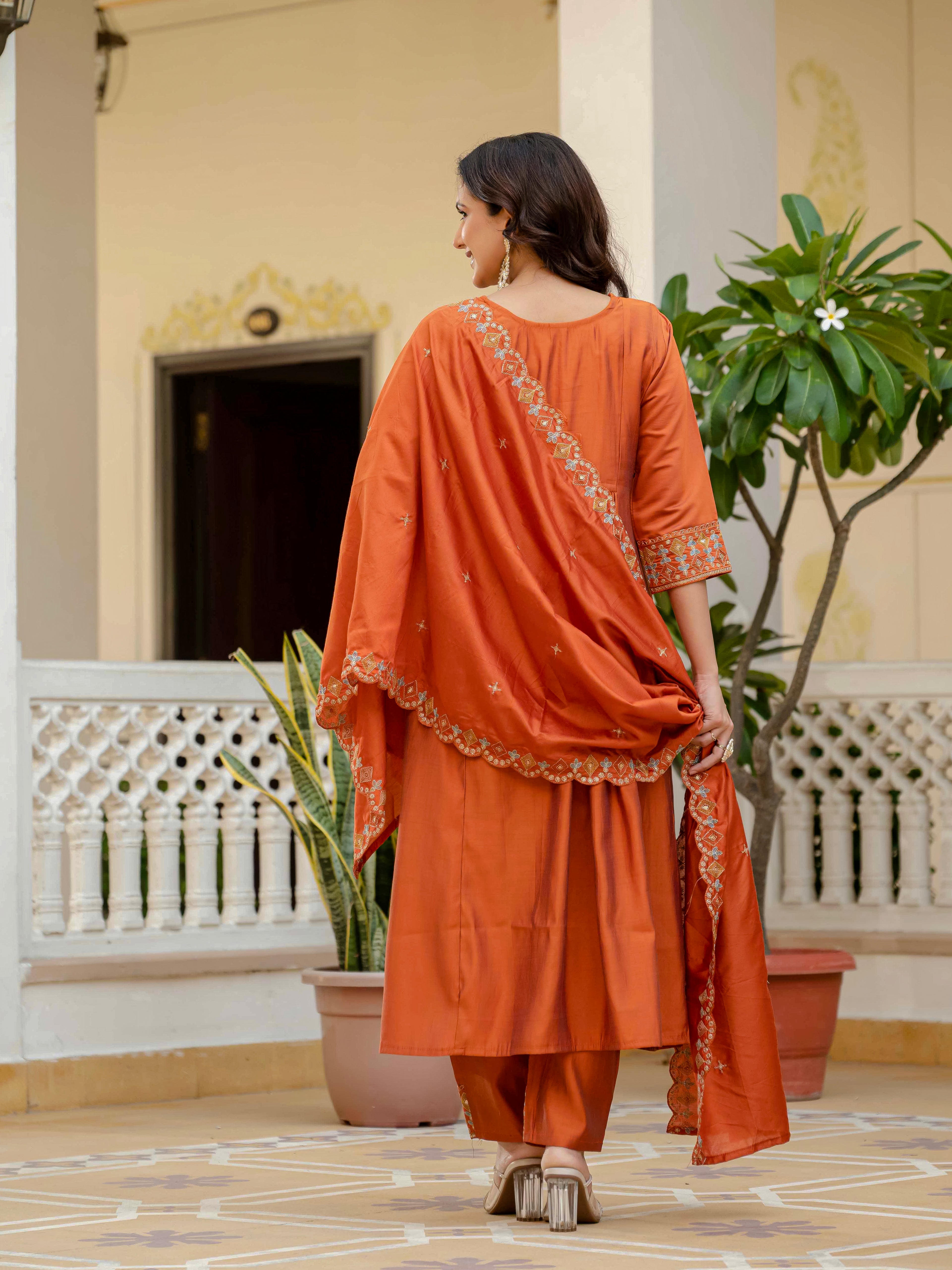 Jaypur Patywear Rust Orange Anarkali Kurti Set | Nardev Fashion