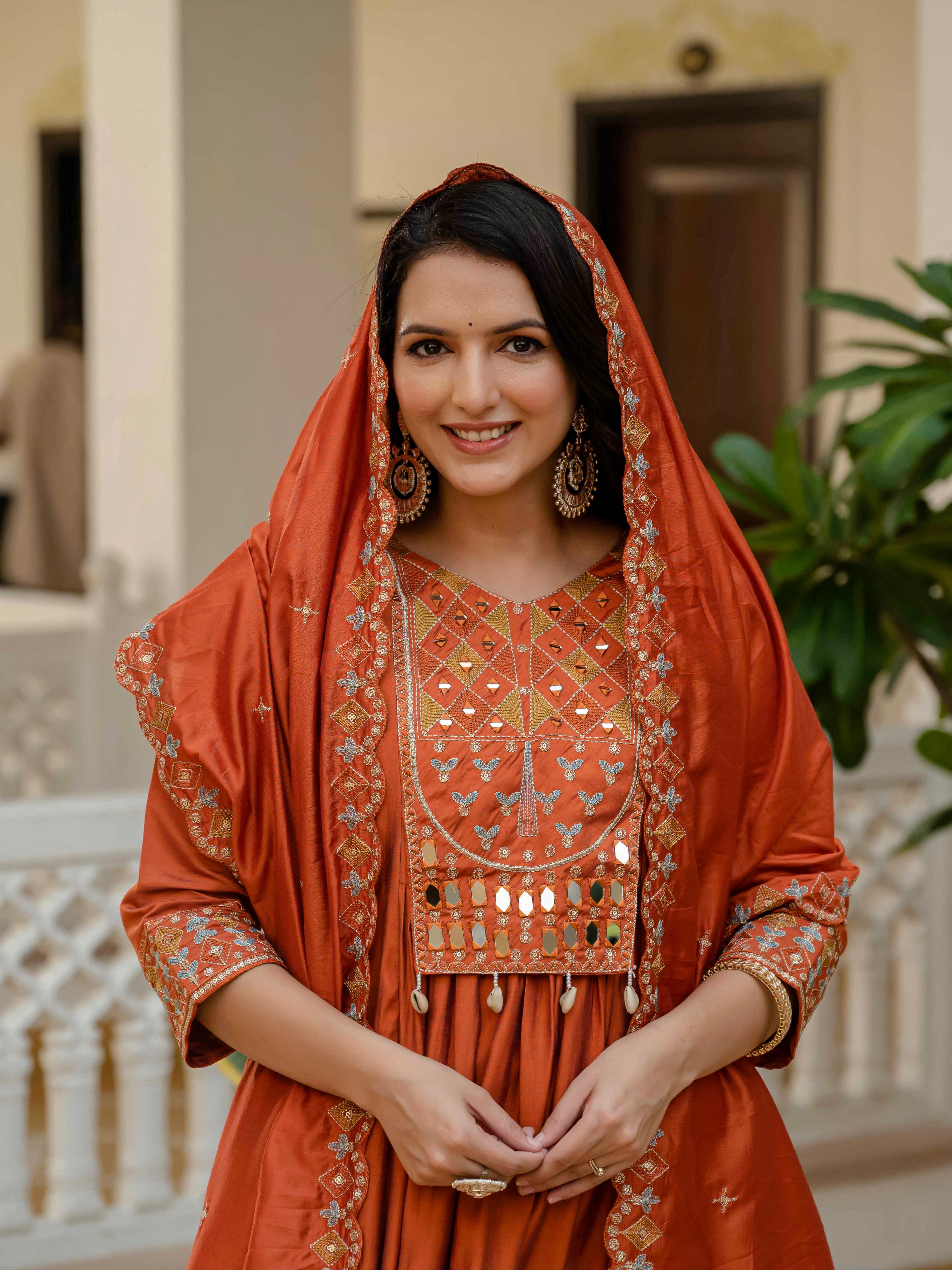 Jaypur Patywear Rust Orange Anarkali Kurti Set | Nardev Fashion