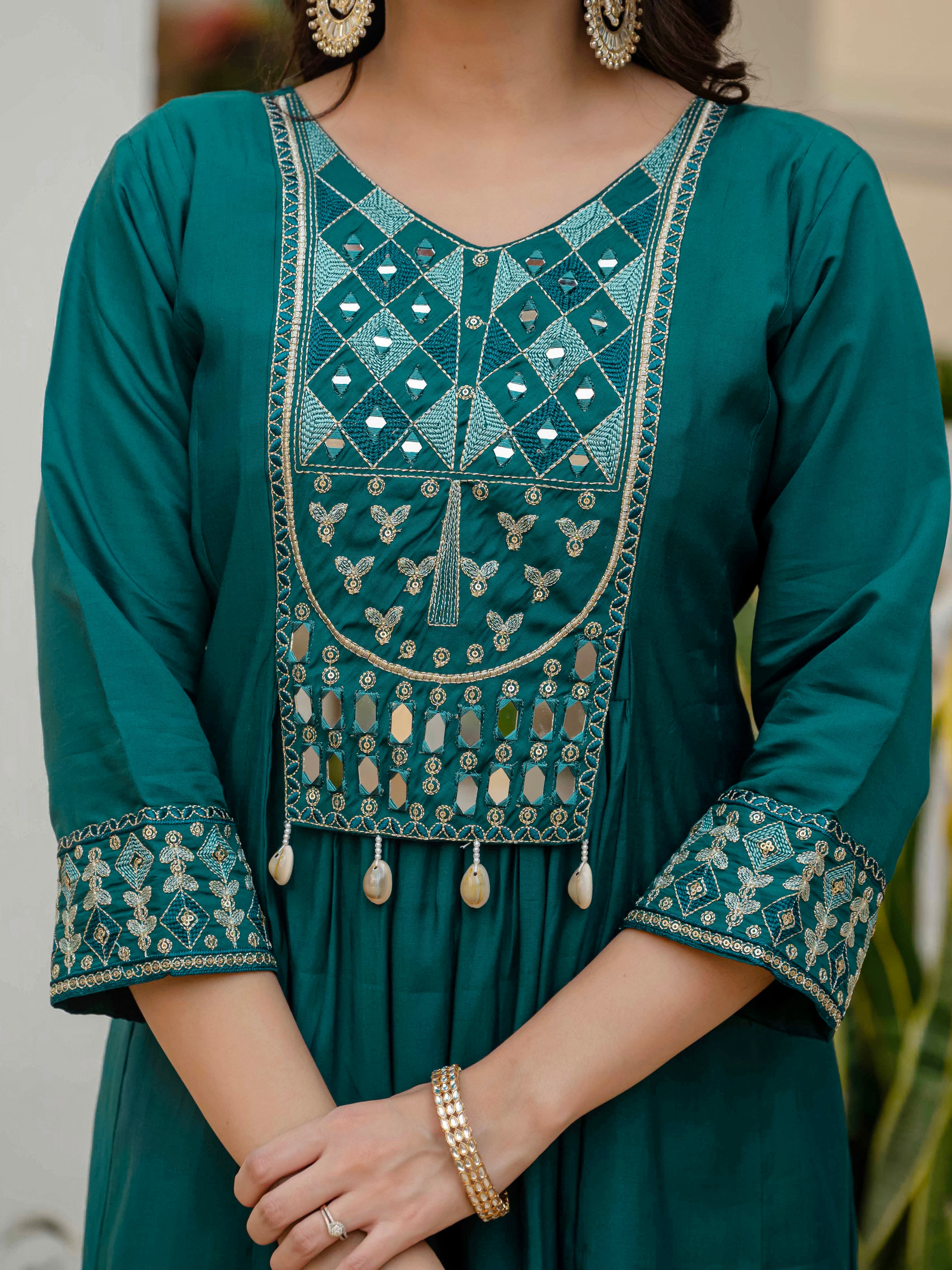 Jaypur Patywear Teal Anarkali Kurti Set | Nardev Fashion