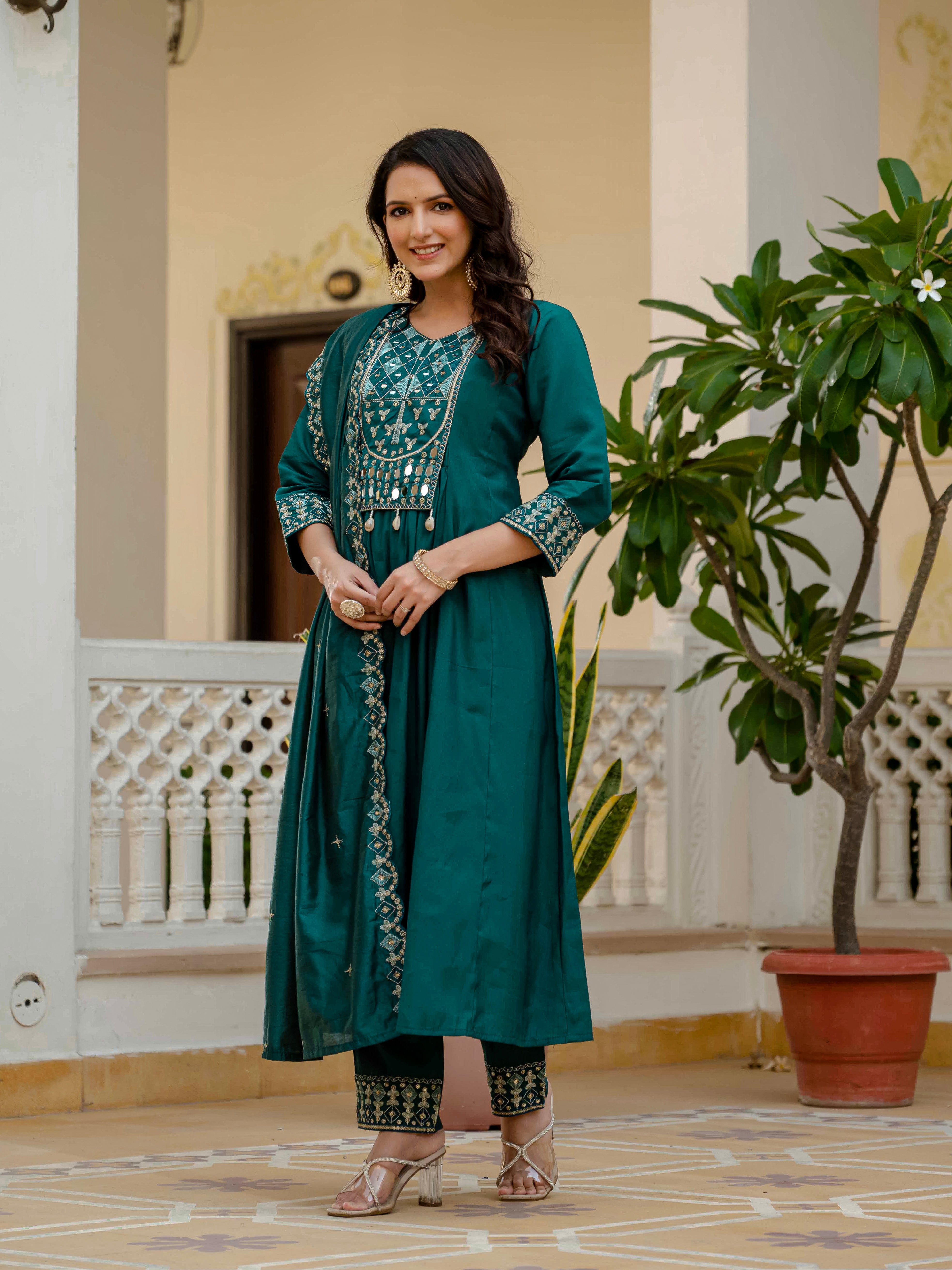 Jaypur Patywear Teal Anarkali Kurti Set | Nardev Fashion