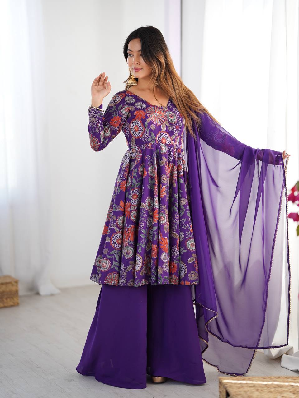 Kediya Style Purple Partywear Dress