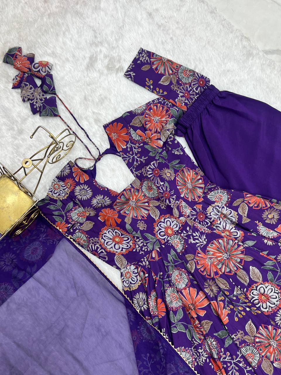 Kediya Style Purple Partywear Dress