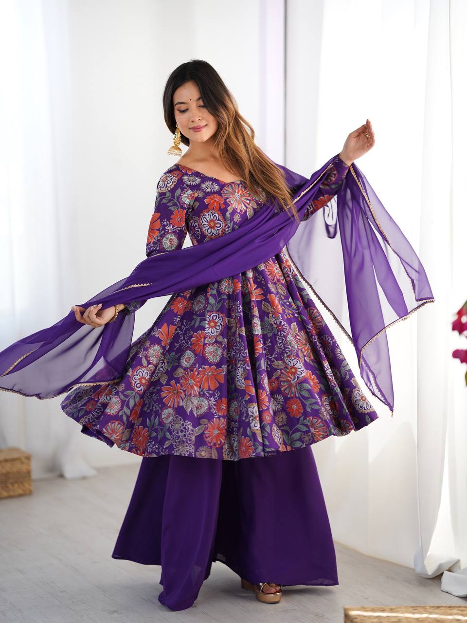 Kediya Style Purple Partywear Dress