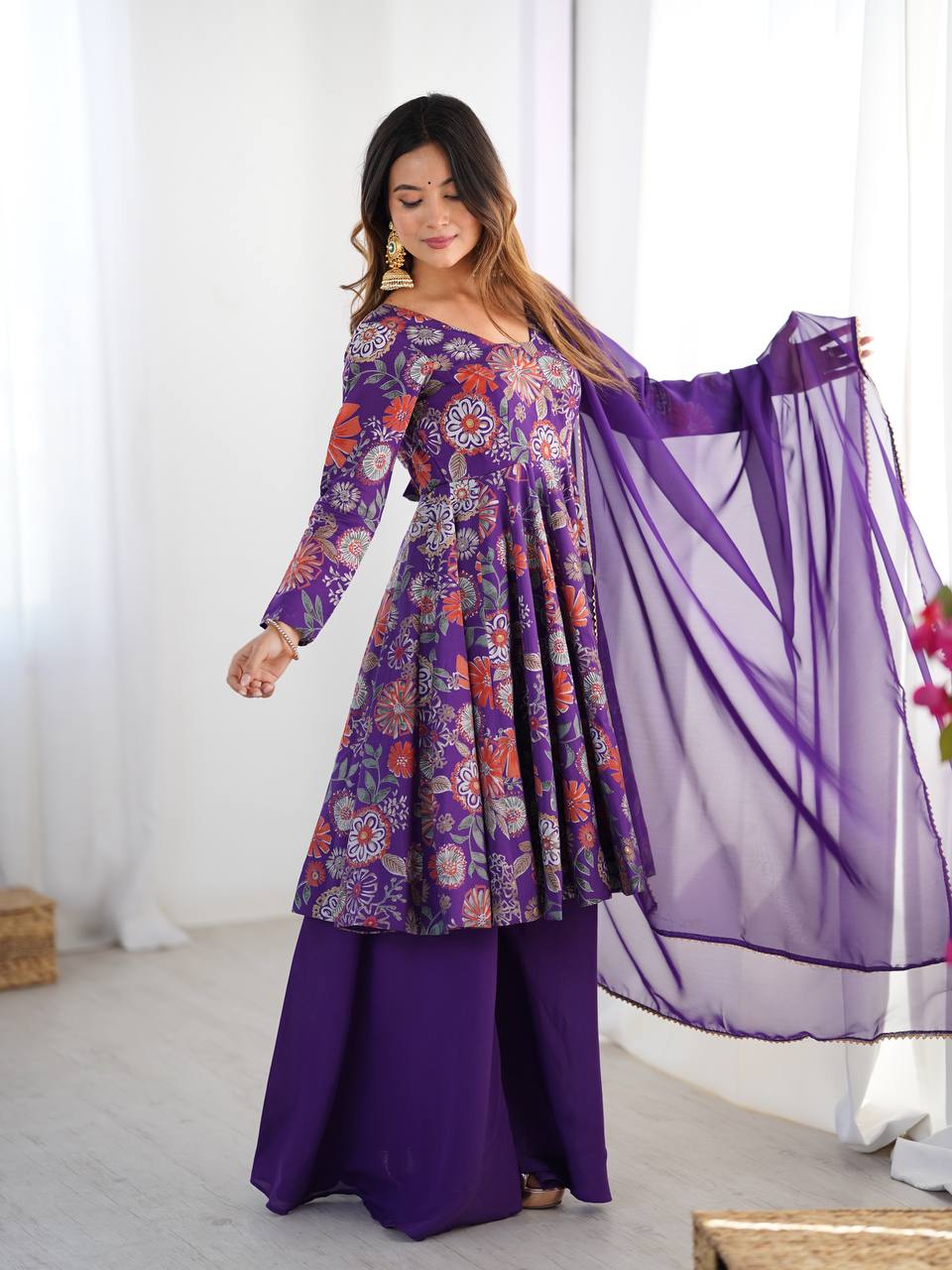 Kediya Style Purple Partywear Dress