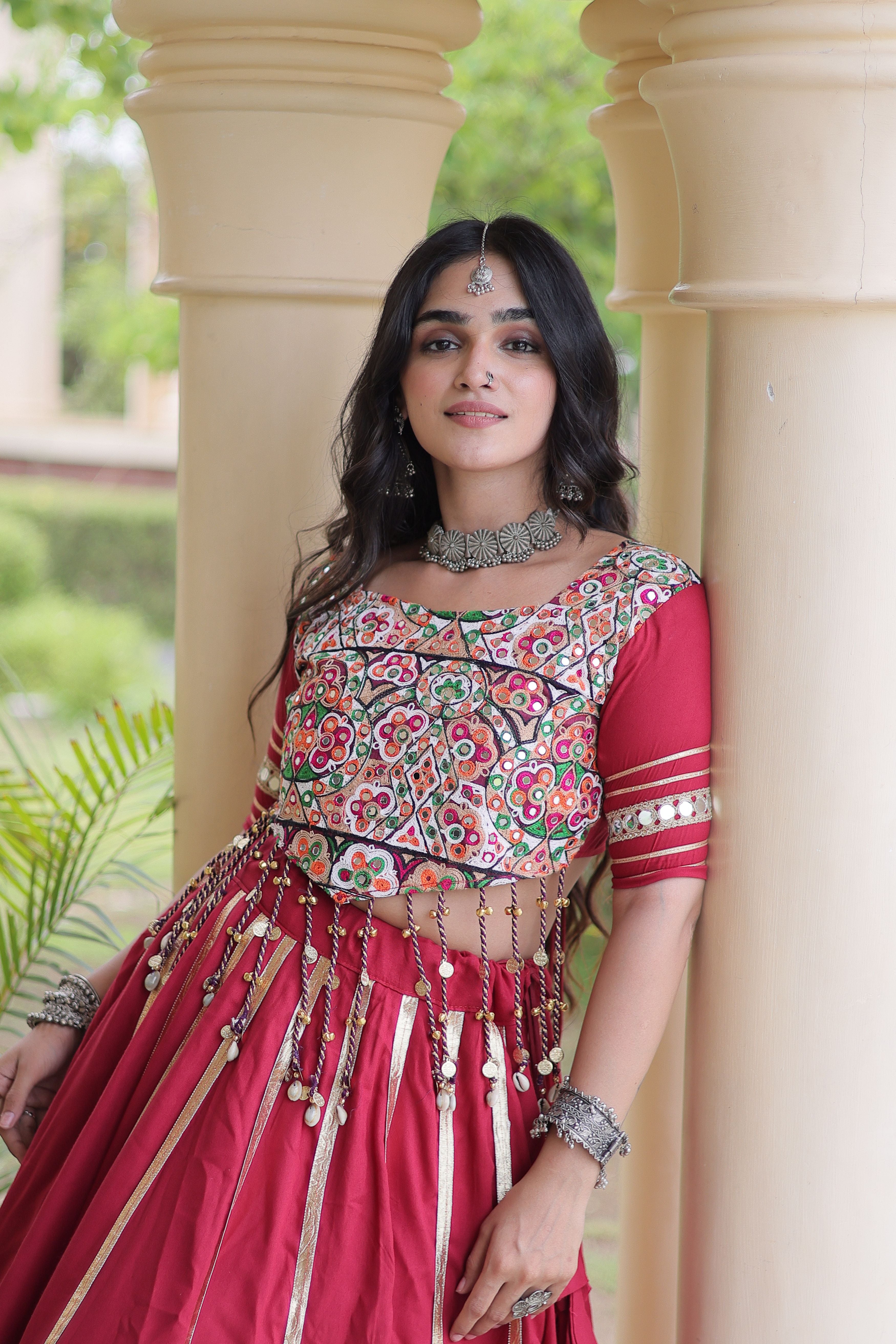 Maroon Rayon Lehenga Choli with Gota Patti & Gamthi Mirror Work