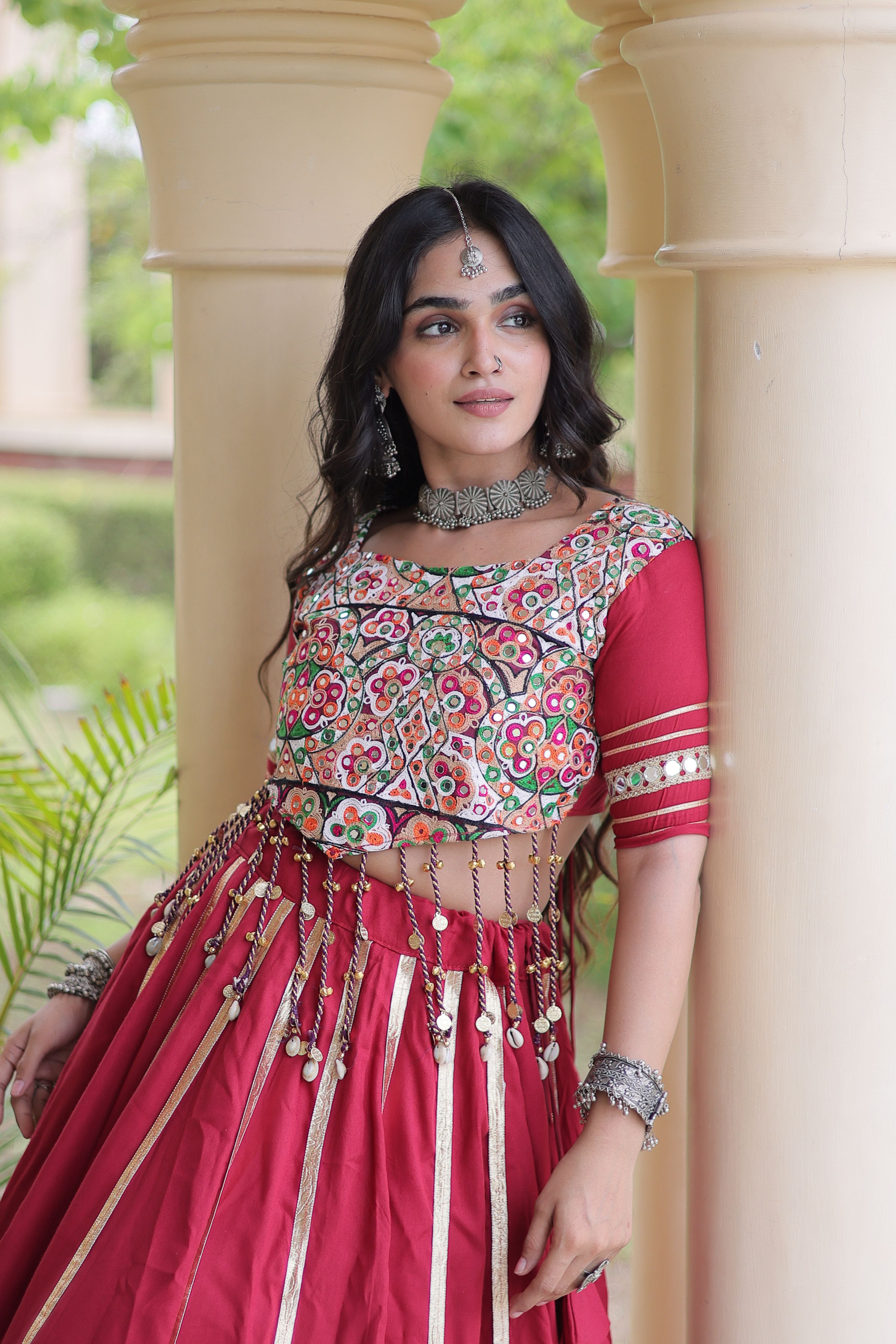 Maroon Rayon Lehenga Choli with Gota Patti & Gamthi Mirror Work