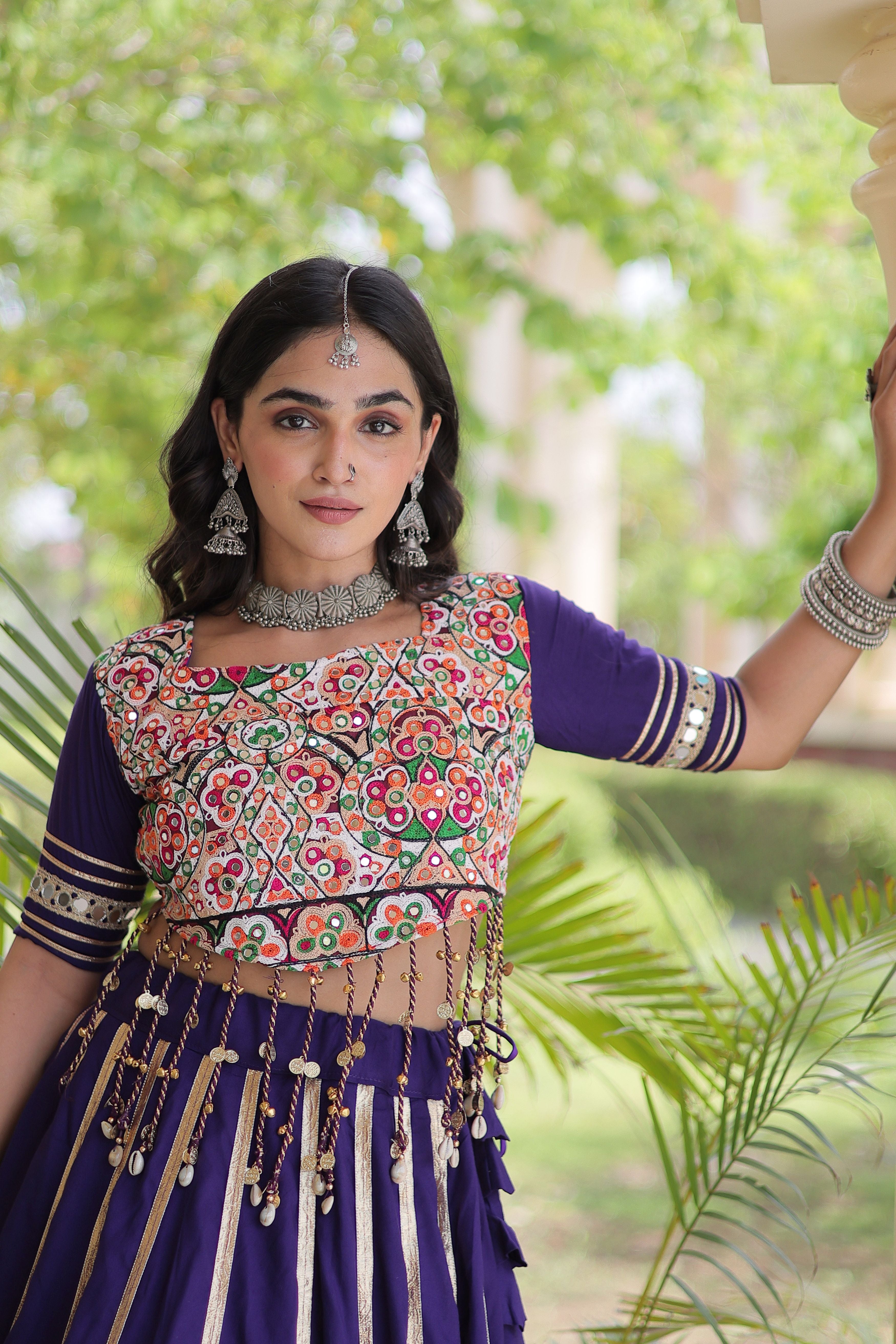 Purple Rayon Lehenga Choli with Gota Patti & Gamthi Mirror Work
