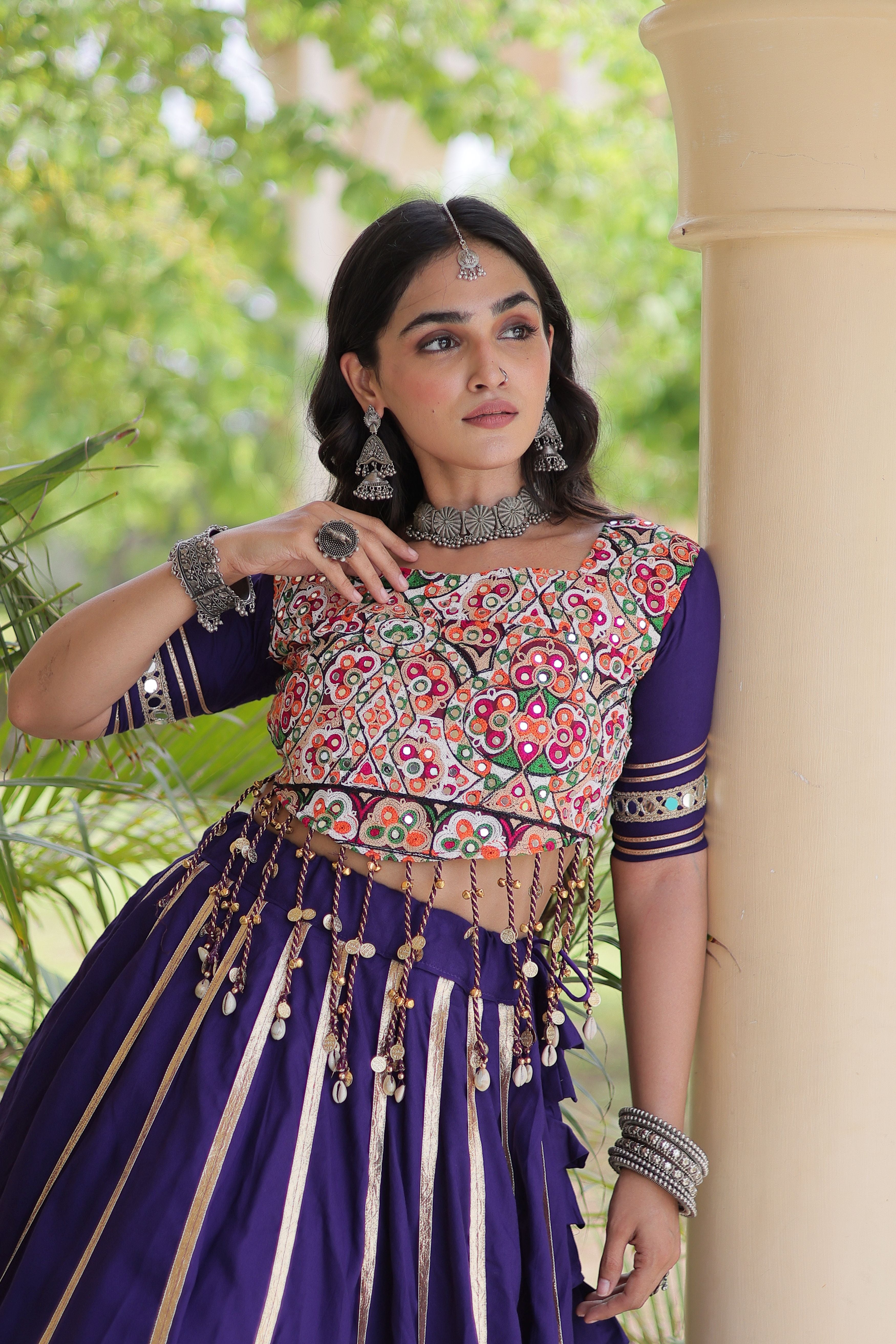 Purple Rayon Lehenga Choli with Gota Patti & Gamthi Mirror Work