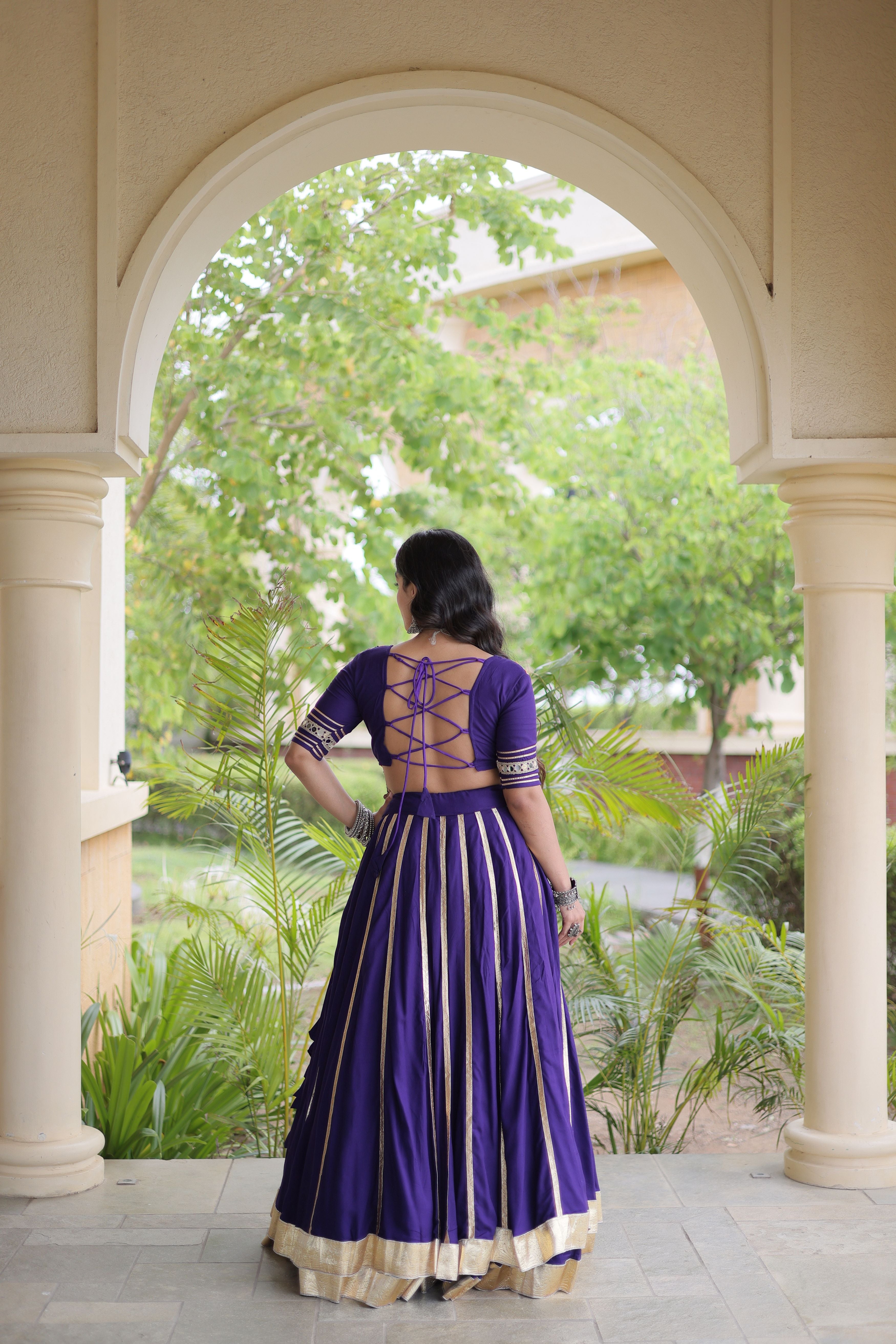 Purple Rayon Lehenga Choli with Gota Patti & Gamthi Mirror Work