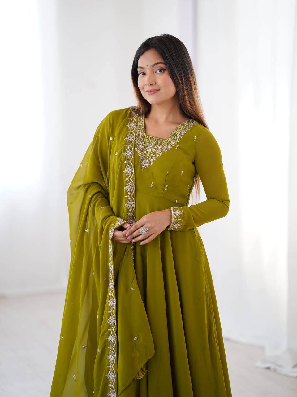 MahendiGreen Color Flaired Anarkali Ehtnic Gown Set SIZE S M L XL XXL