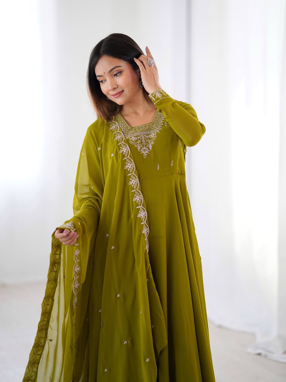 MahendiGreen Color Flaired Anarkali Ehtnic Gown Set SIZE S M L XL XXL