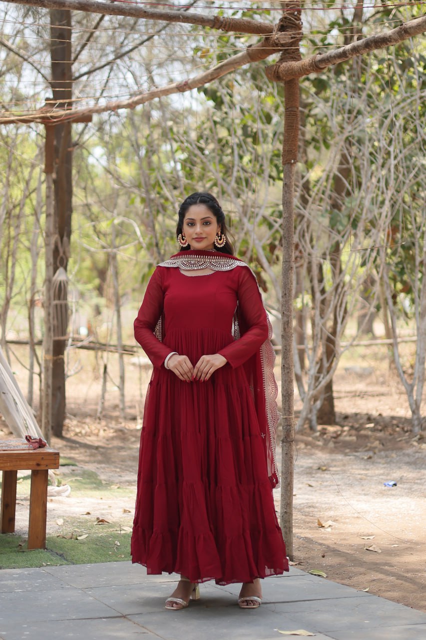 Maroon Color Partywear Flaired Anarkali | Nardev Fashion