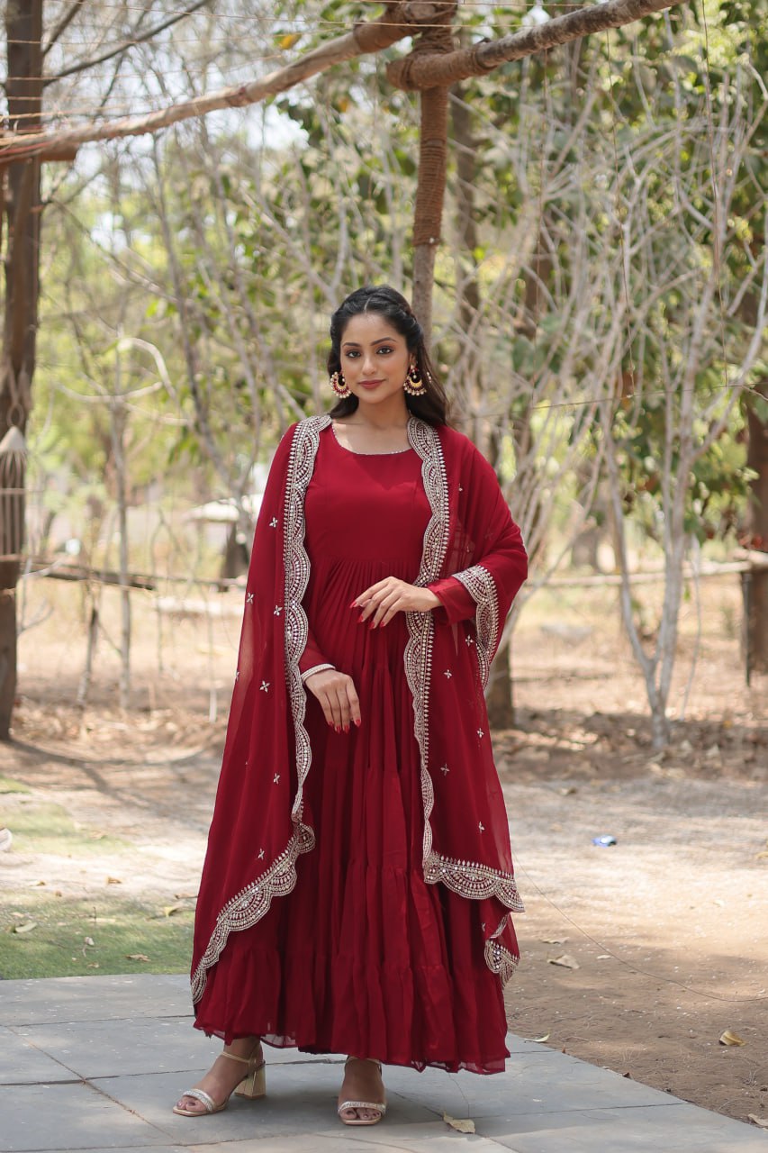 Maroon Color Partywear Flaired Anarkali | Nardev Fashion