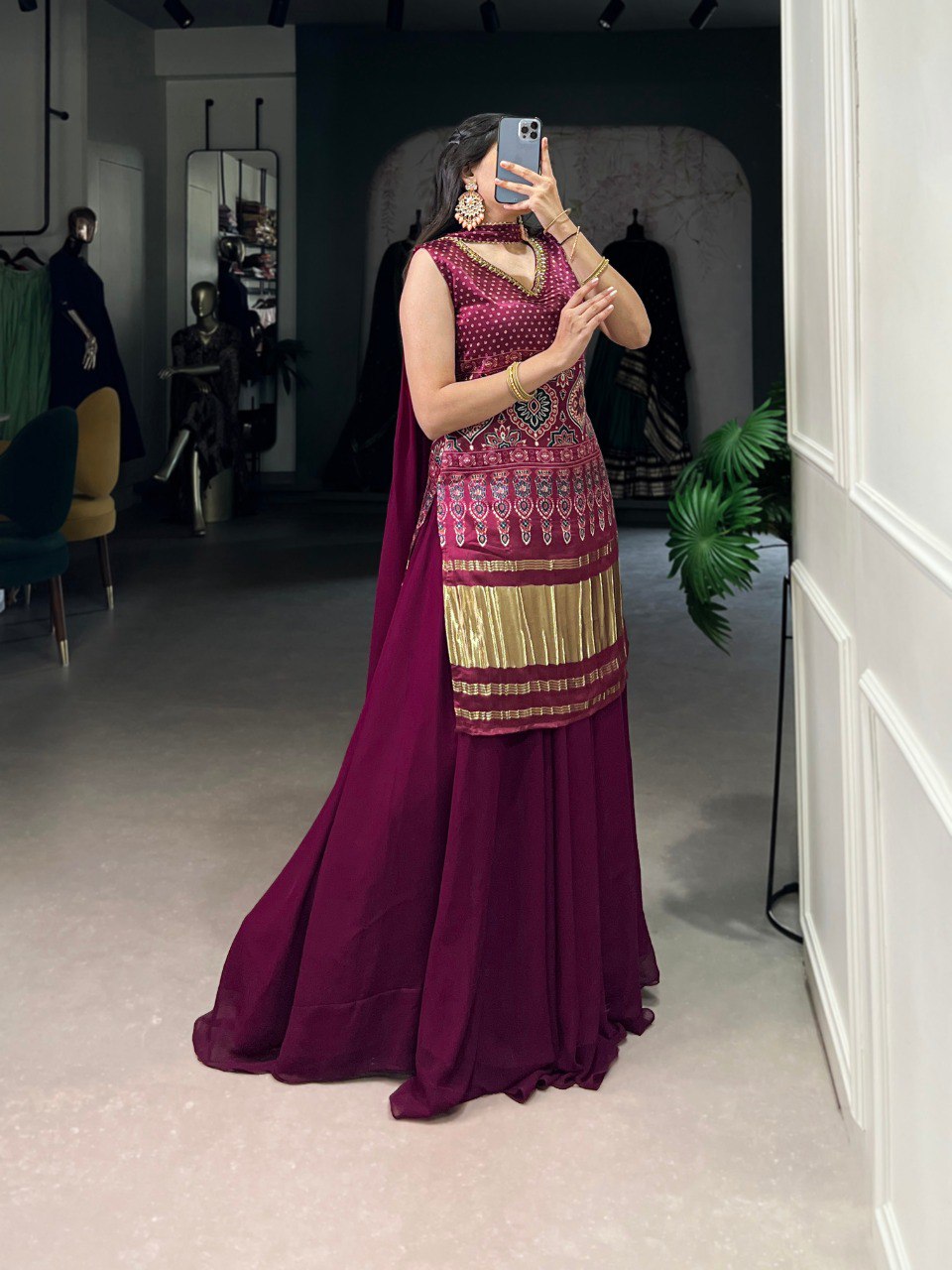 Maroon Color Pure Gajji Handwork Ethnic Dress