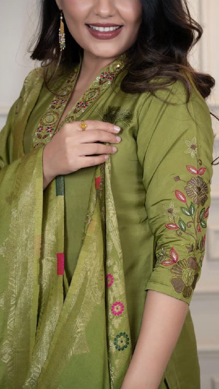 Mehandi Color Roman Silk Festival Kurta Set