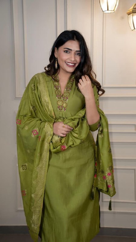 Mehandi Color Roman Silk Festival Kurta Set