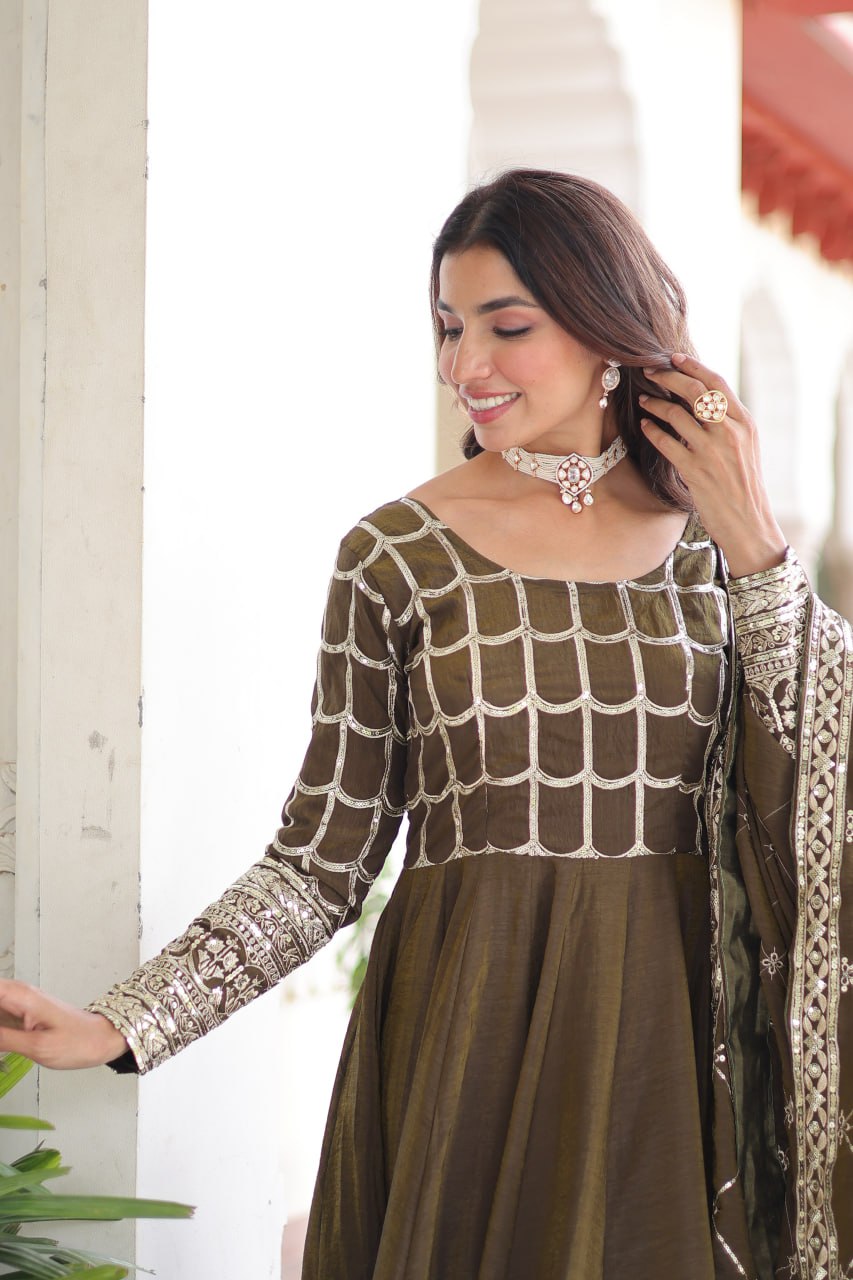 Mehendi Premium Readymade Gown with Dupatta | Wedding & Festive Wear | Nardev Fashion