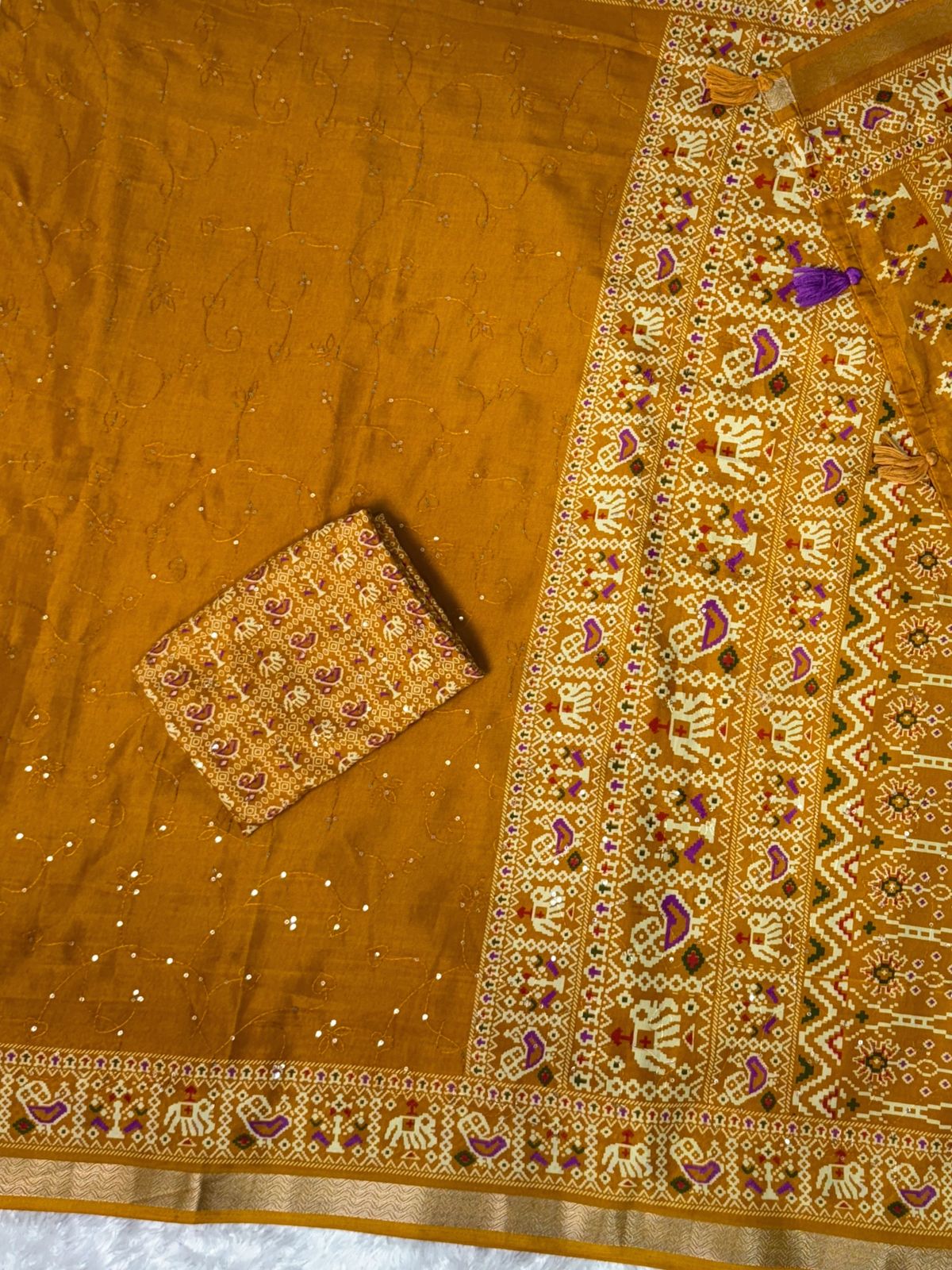 Mustard Color Ajrakh Printed Pure Mul Cotton Saree | Nardev Fashion