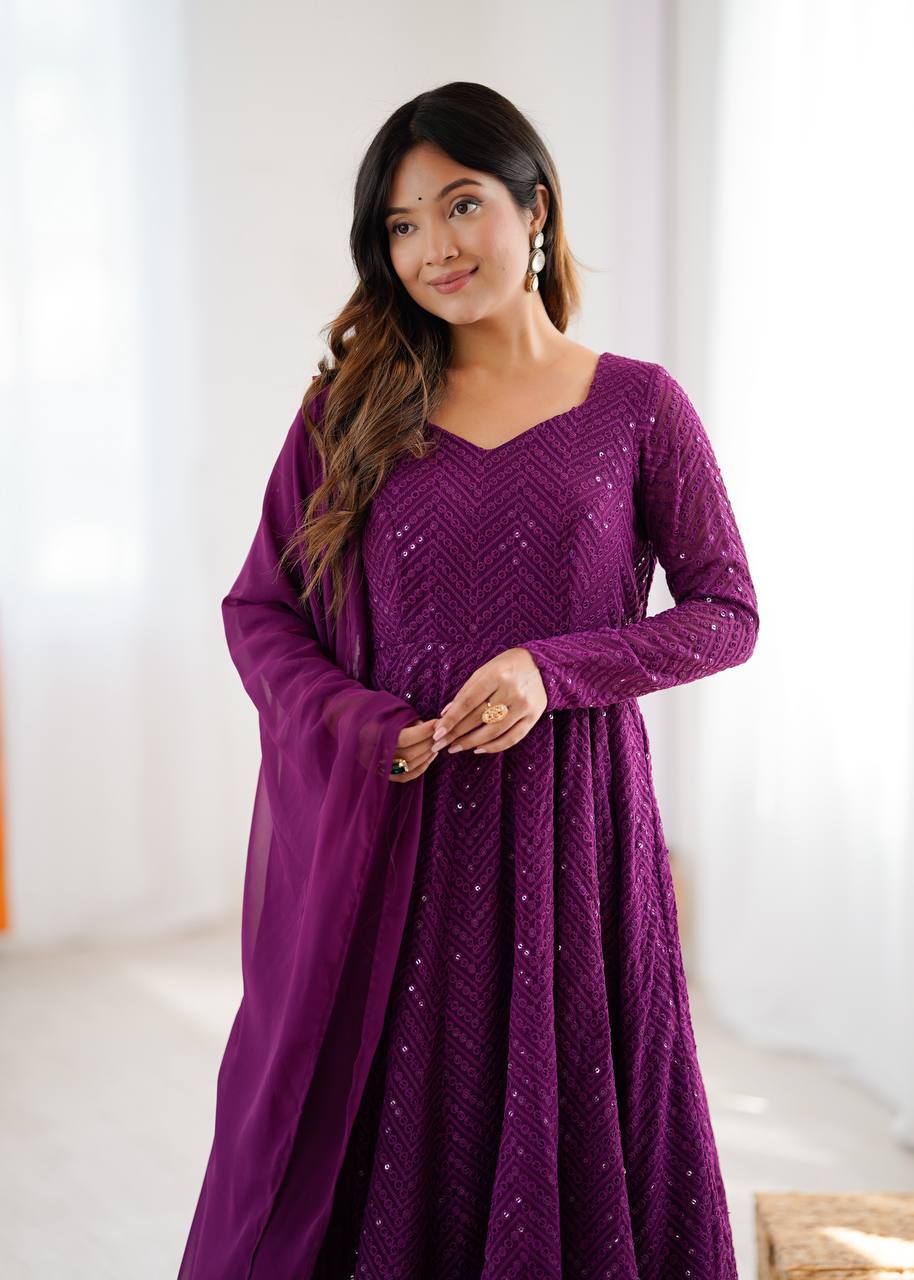 Nardev Fashion Purple Color Lucknowi Anarkali Gown Set - Aarti Chauhan