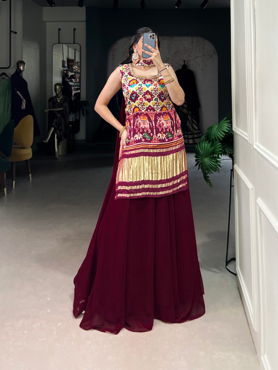 Offwhite Color Pure Gajji Handwork Ethnic Dress